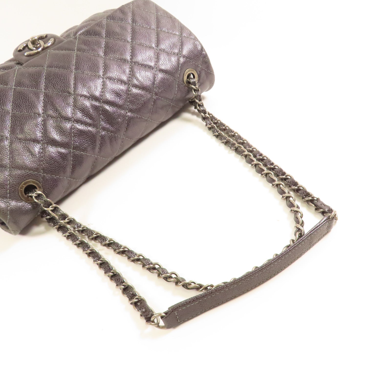CHANEL 牛皮皮革Shoulder Bag銀扣鏈帶肩背袋