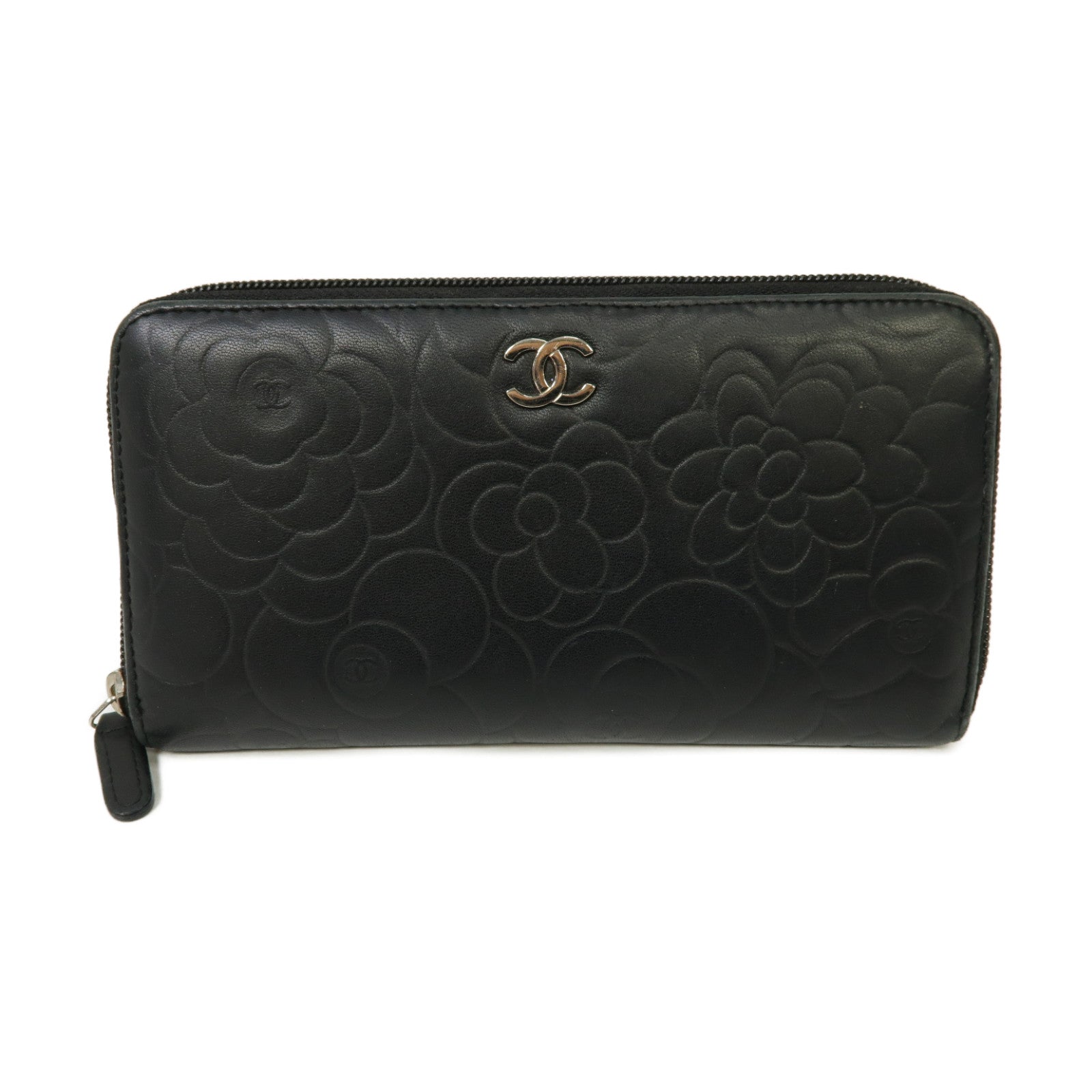 CHANEL 【激減優惠】羊皮皮革Zipped Long Wallet銀扣長錢包銀色