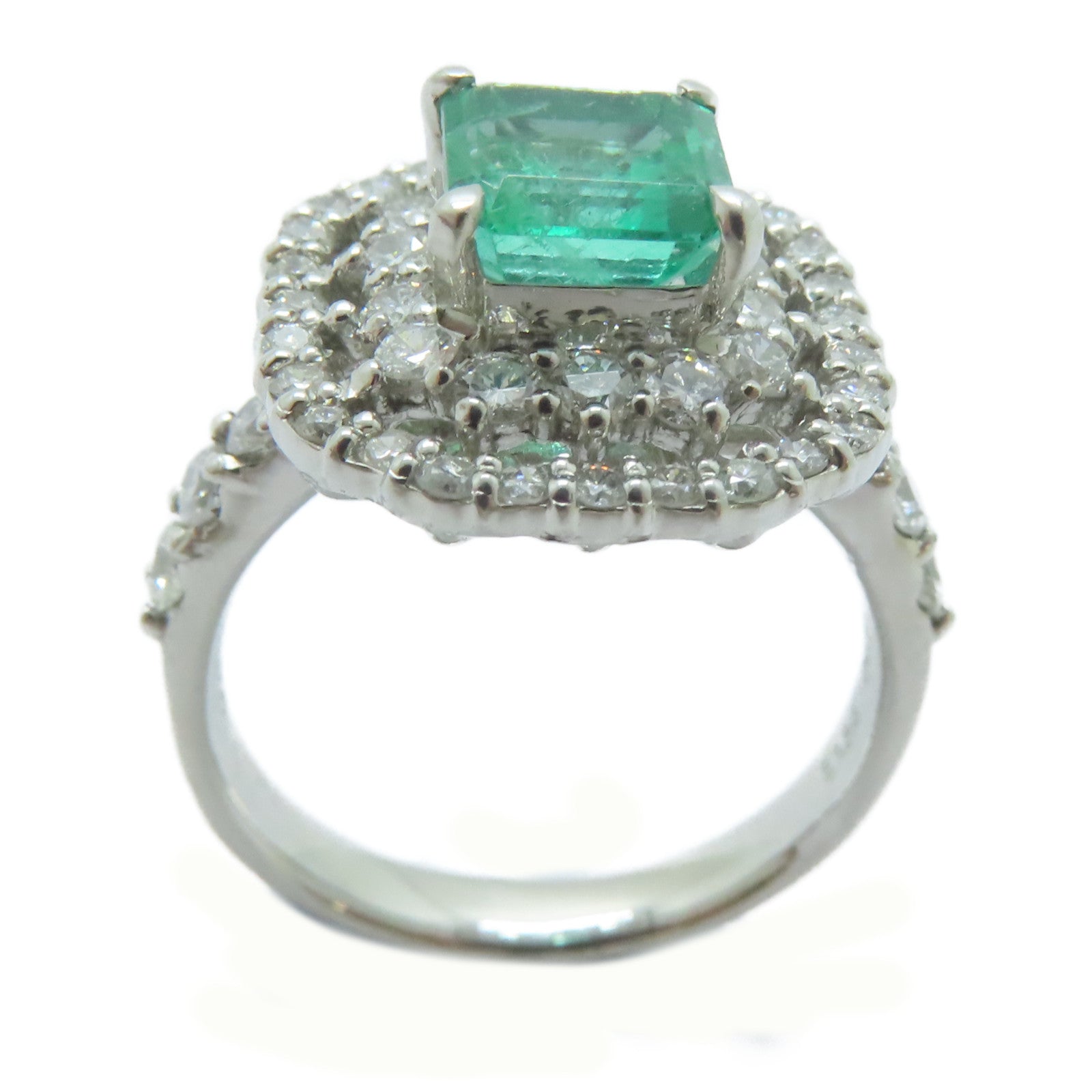 JEWELRY PT900鉑金Emerald Ring 1.35ct綠寶石/0.91ct鑚石戒指US#6.5