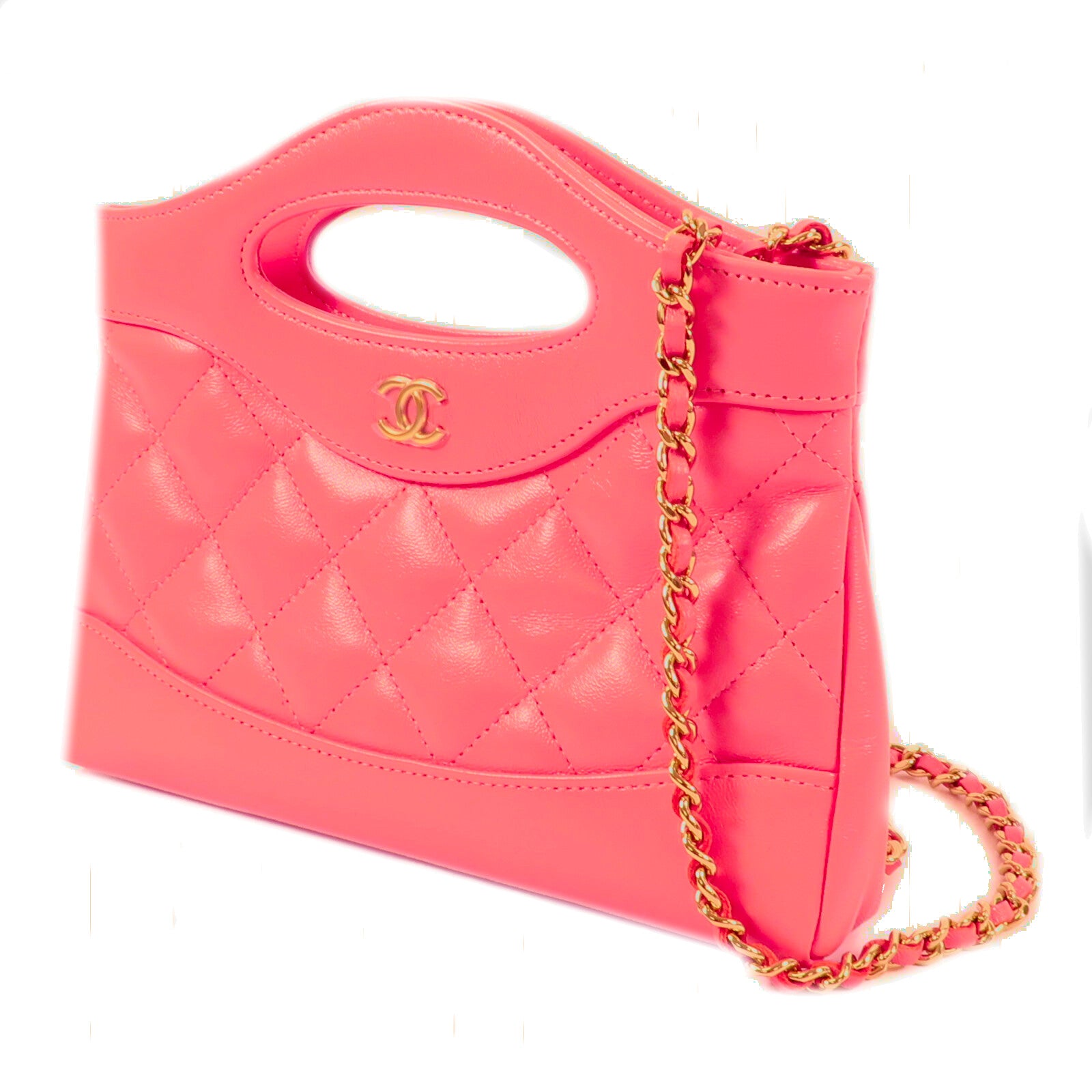 CHANEL 牛皮皮革Nano 31金扣鏈帶手挽肩背兩用袋