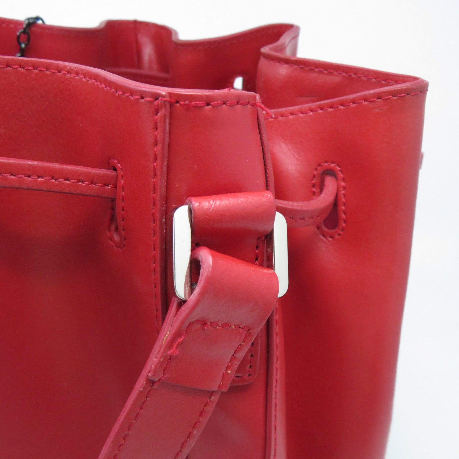 agnes b. 牛皮皮革Shoulder Bag銀扣肩背袋紅色
