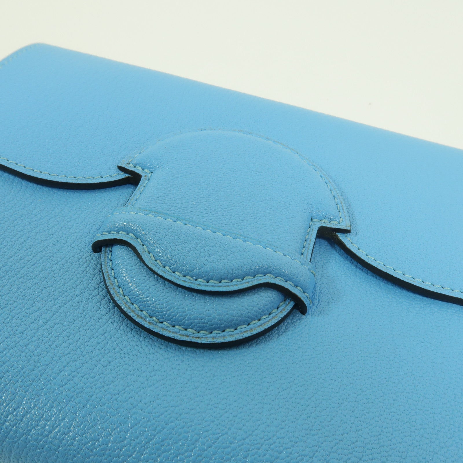HERMES Chevre皮革1938-19 Compact Wallet Clutch手拿包Bleu Jean