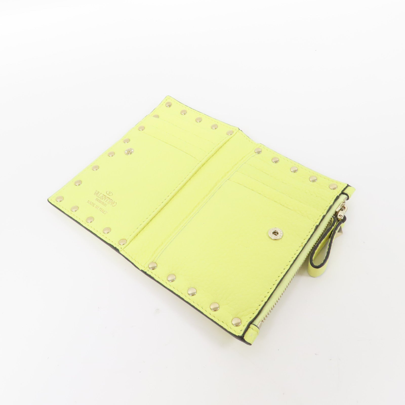 Valentino 牛皮皮革Card Case金扣卡片套黃色