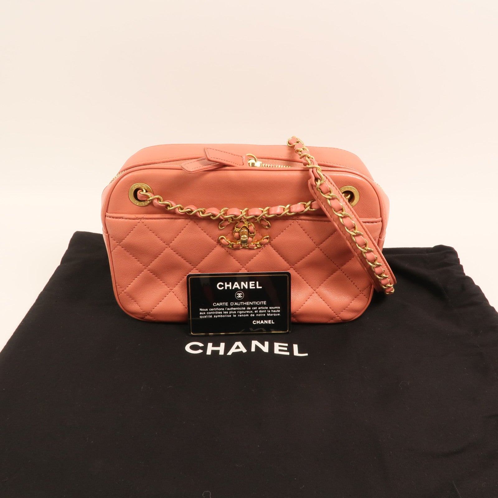 CHANEL 羊皮皮革19 Camera Bag金扣鏈帶肩背袋