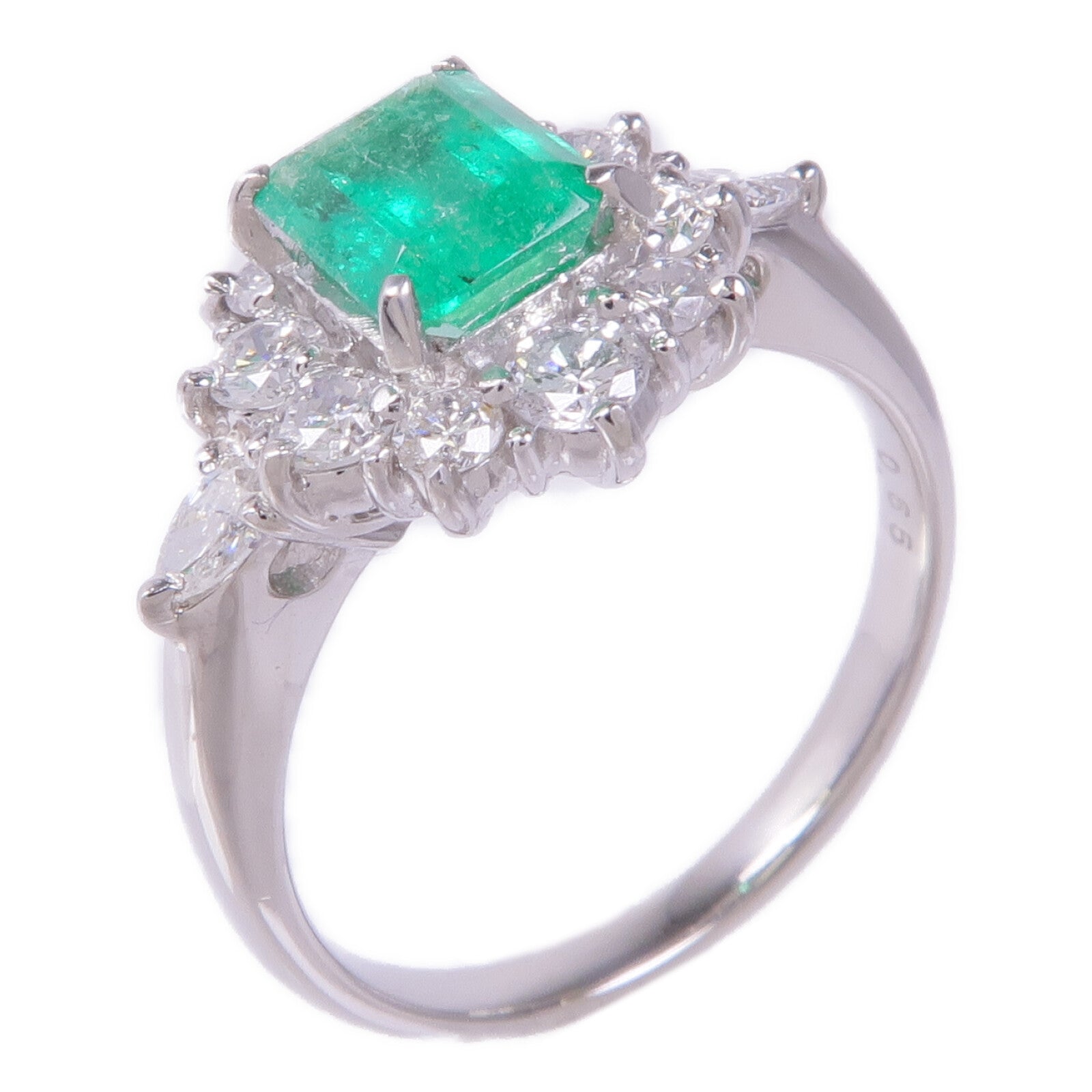 JEWELRY PT900鉑金Emerald Diamond Ring綠寶石/鑽石戒指US#5.5
