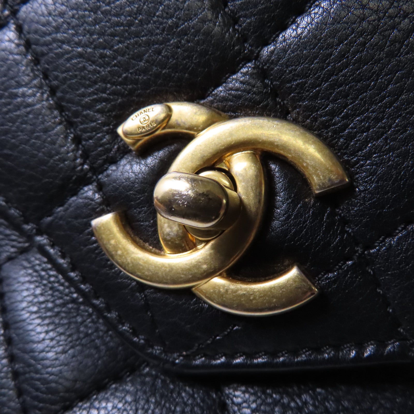 CHANEL 菱格牛皮皮革2way Shoulder Bag金扣鏈帶肩背袋黑色