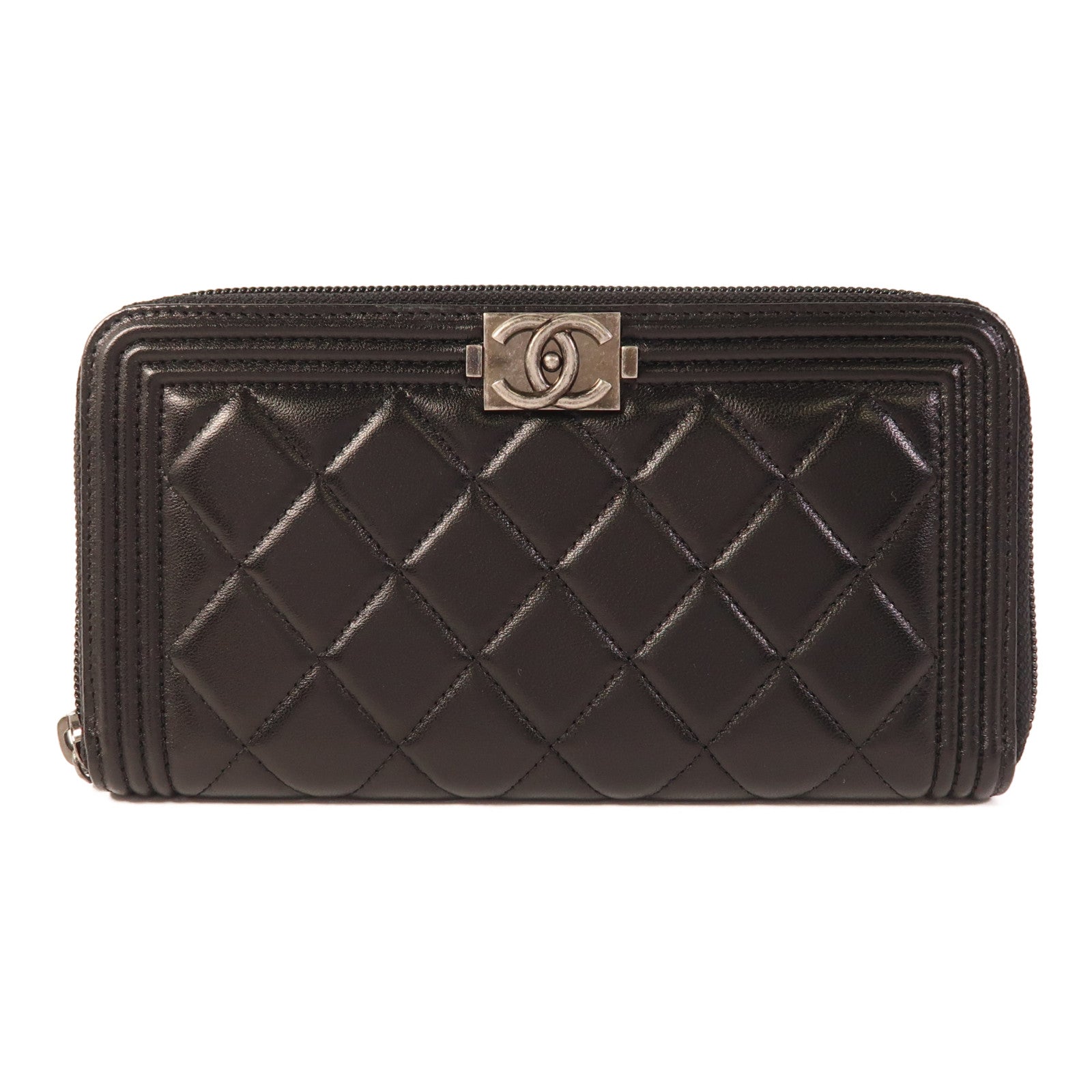 CHANEL 羊皮皮革Boy Chanel Long Wallet銀扣長錢包