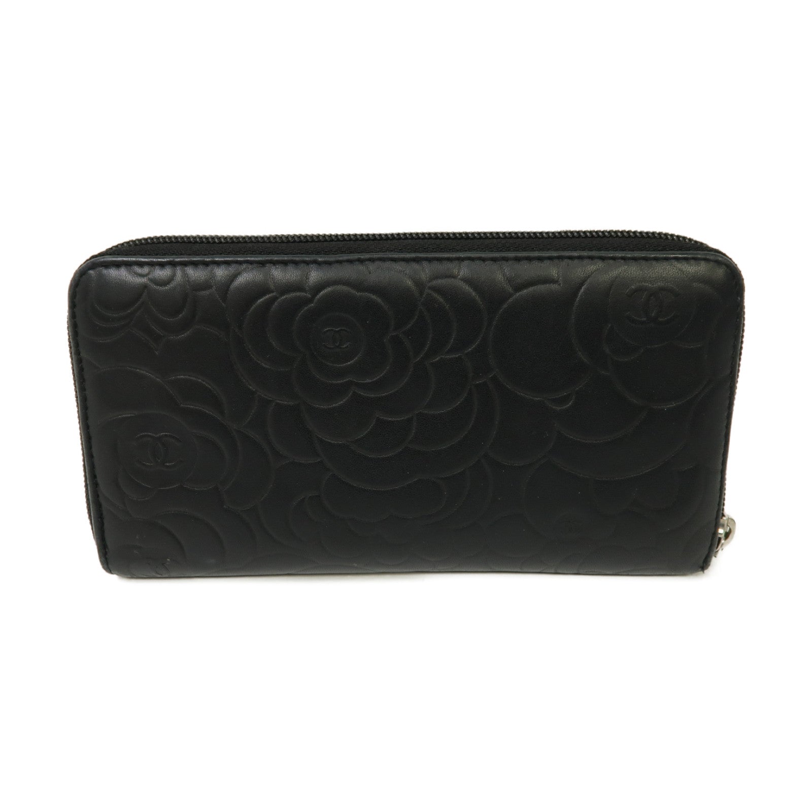 CHANEL 【激減優惠】羊皮皮革Zipped Long Wallet銀扣長錢包銀色