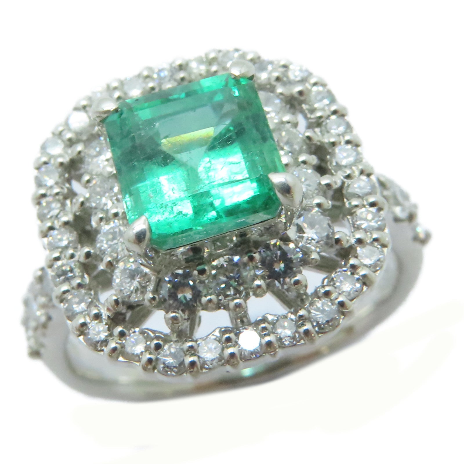 JEWELRY PT900鉑金Emerald Ring 1.35ct綠寶石/0.91ct鑚石戒指US#6.5