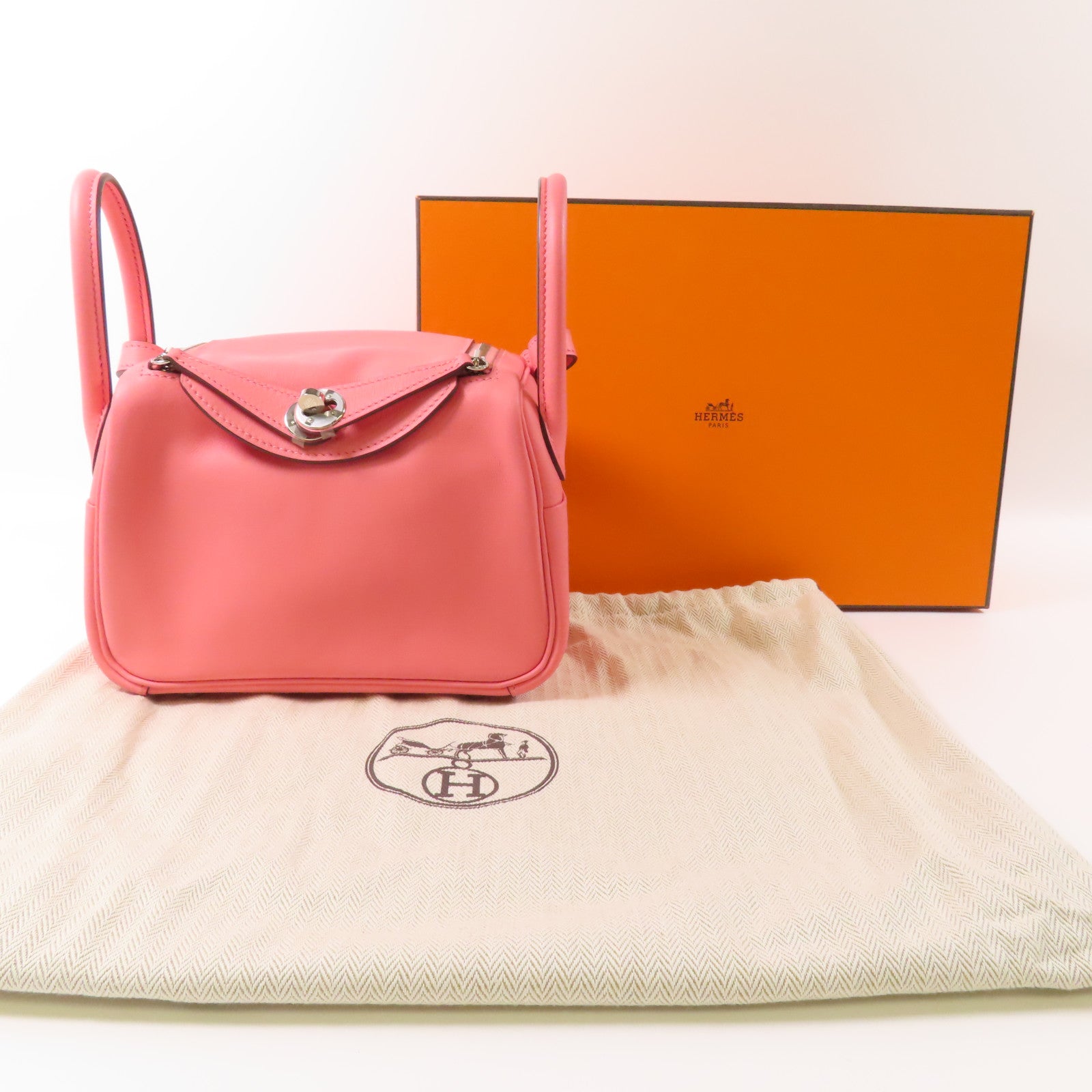 HERMES Swift皮革Mini Lindy銀扣肩背袋Rose Ete