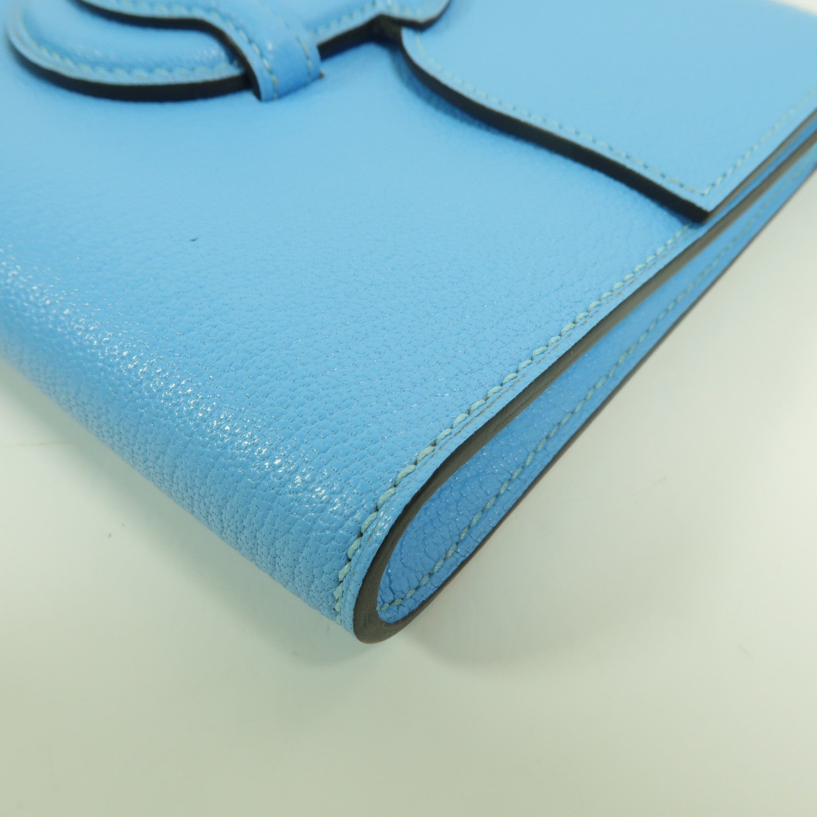 HERMES Chevre皮革1938-19 Compact Wallet Clutch手拿包Bleu Jean