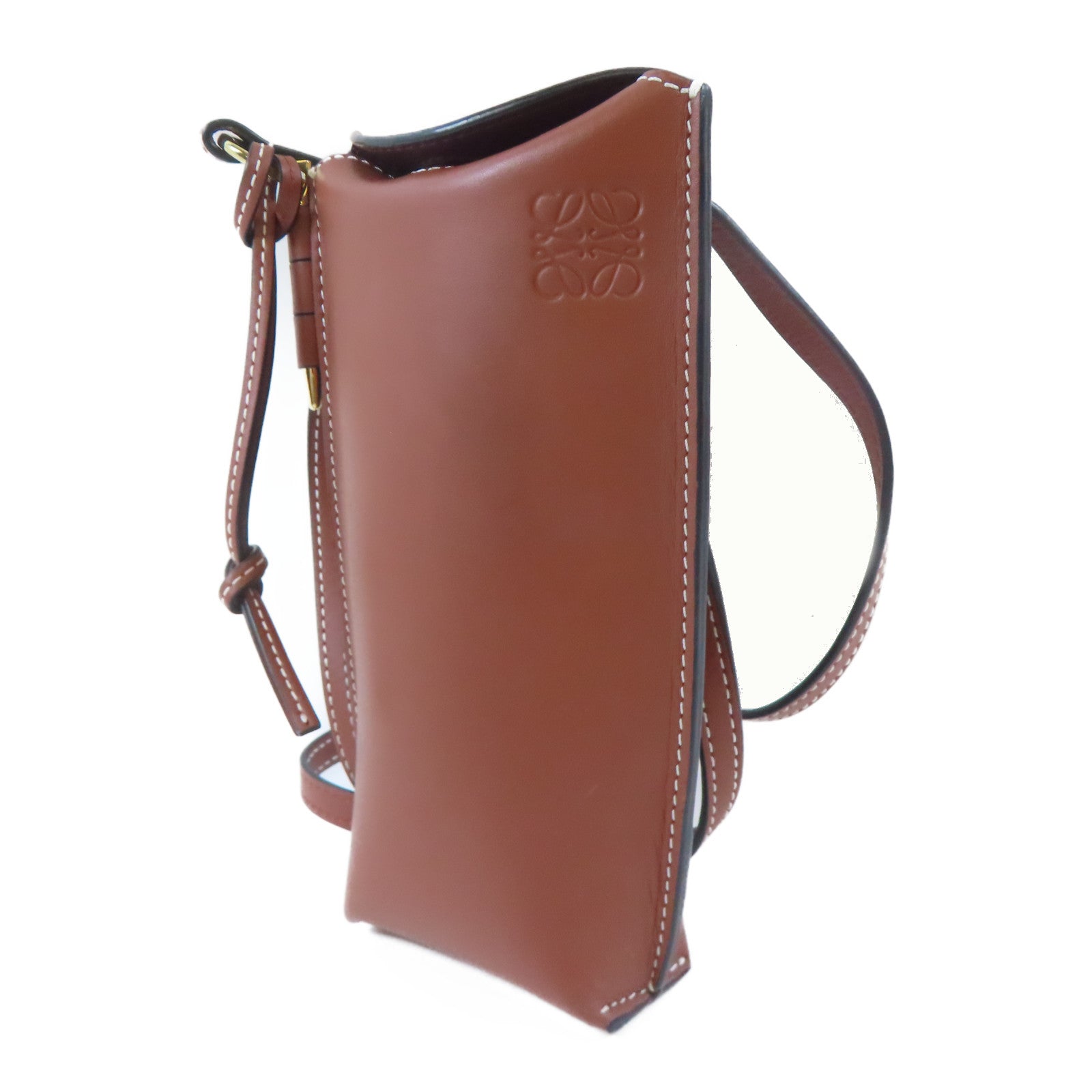 LOEWE 【激減優惠】牛皮皮革Gate Pocket Phone Bag金扣肩背袋啡