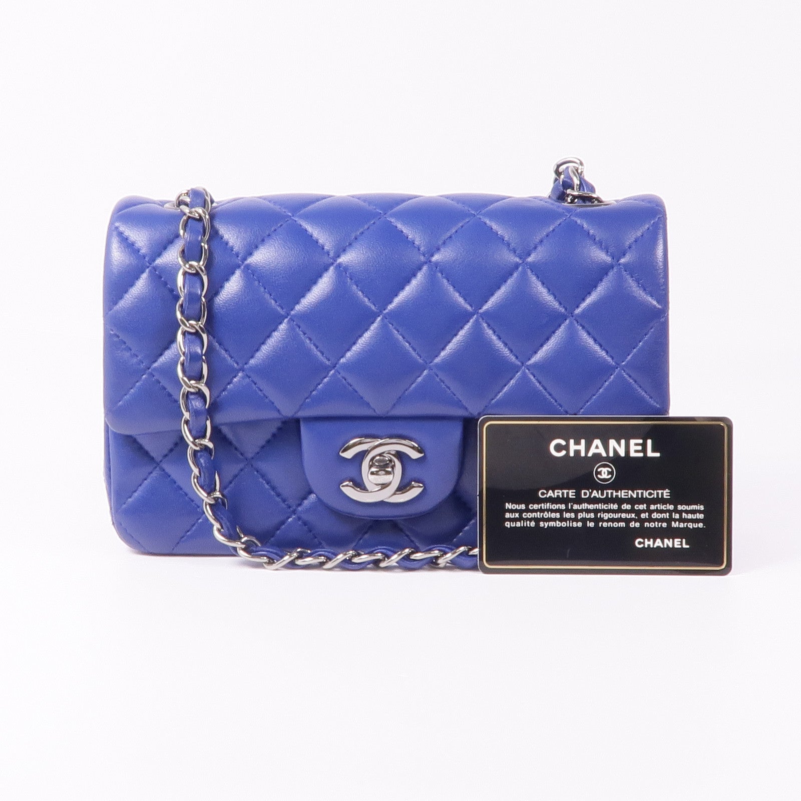 CHANEL 羊皮皮革Mini Classic 20銀扣鏈帶肩背袋