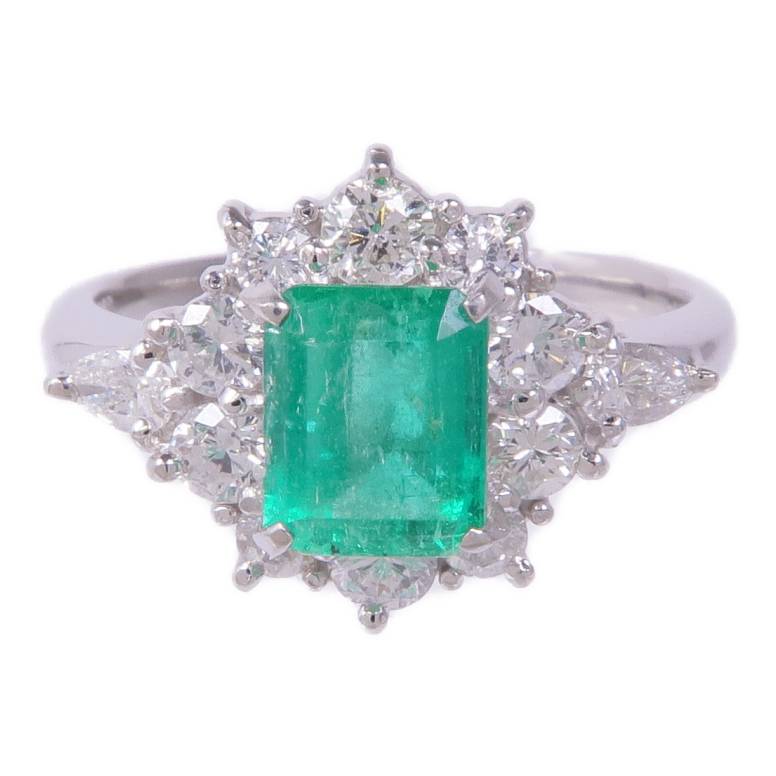 JEWELRY PT900鉑金Emerald Diamond Ring綠寶石/鑽石戒指US#5.5