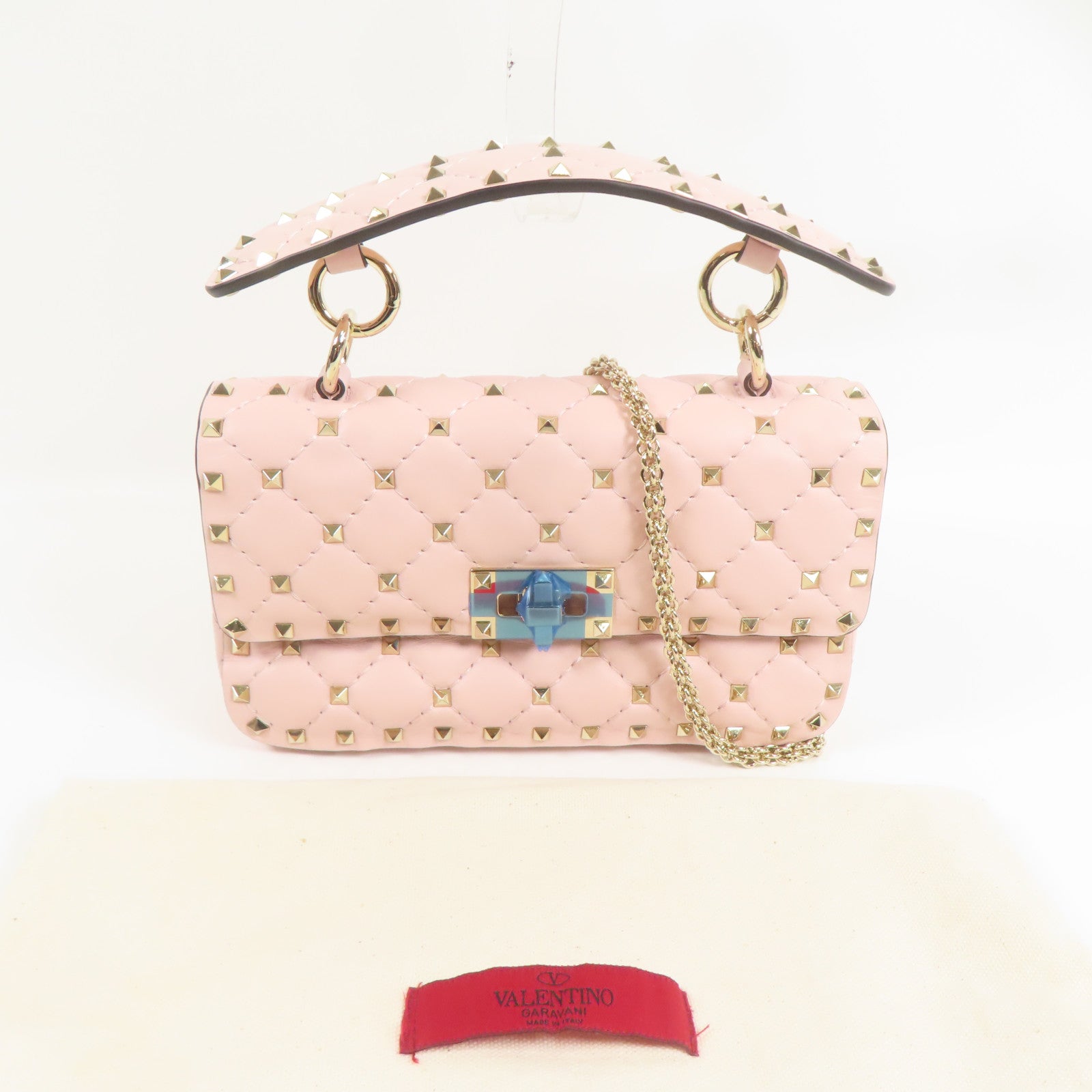 Valentino 皮革Rockstud Spike金扣鏈帶手挽肩背兩用袋