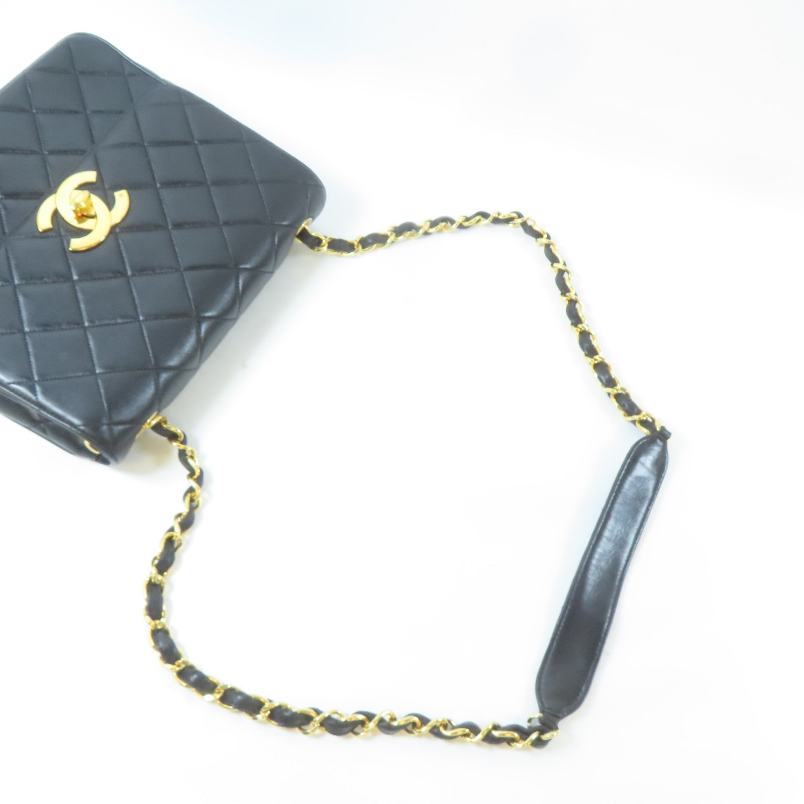 CHANEL 菱格牛皮皮革Vintage Chain Shoulder Bag金扣鏈帶肩背袋黑色