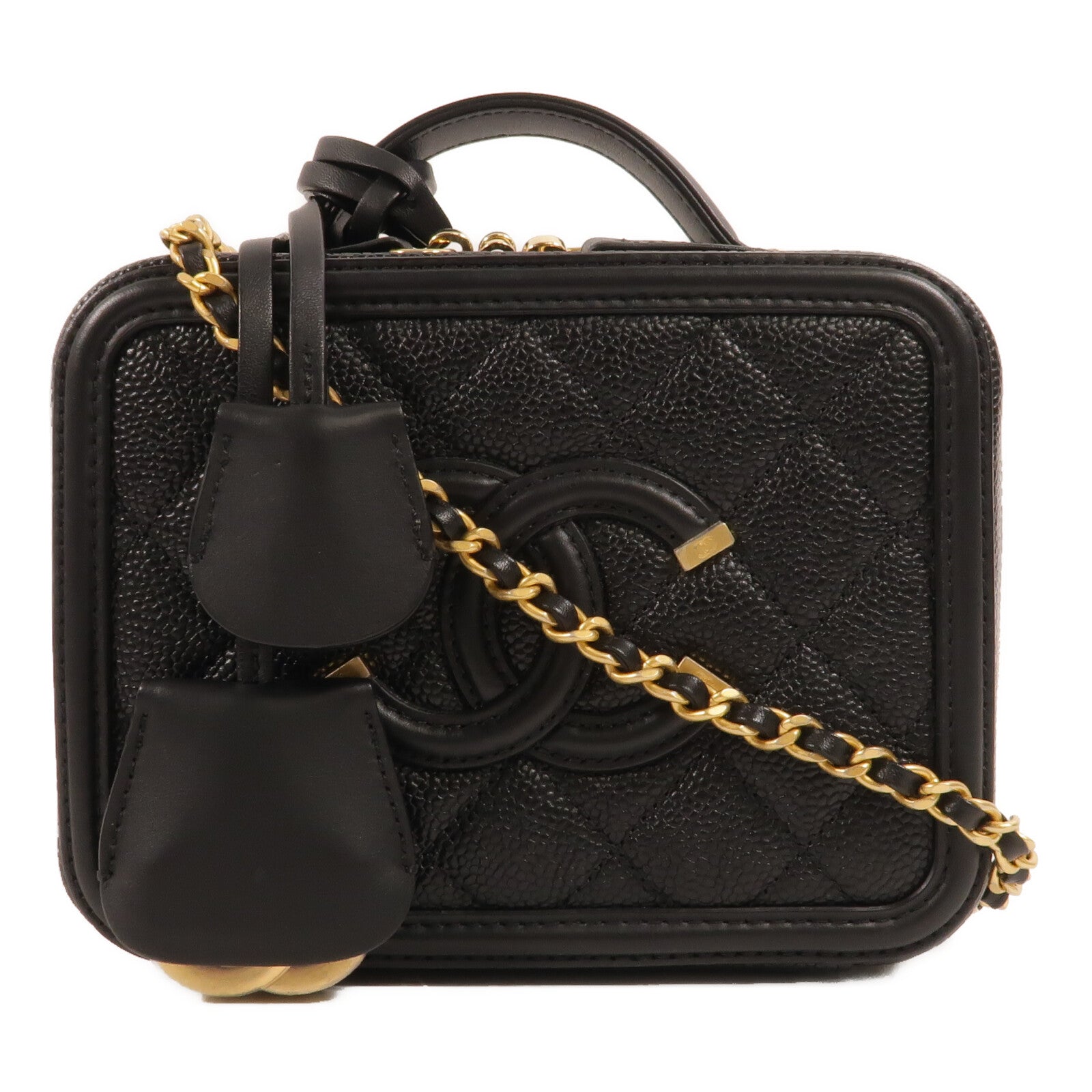CHANEL 牛皮皮革Filigree Vanity Case鏈帶手挽肩背兩用袋