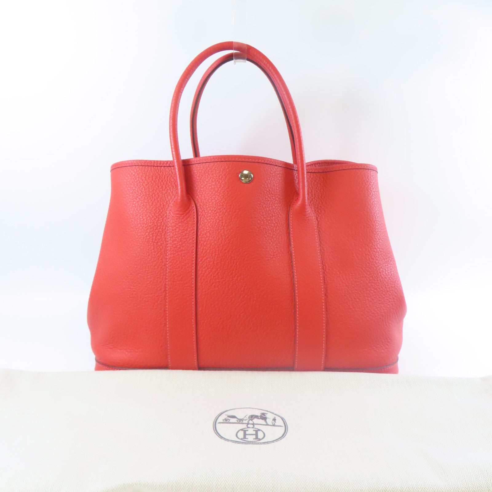 HERMES 【清倉大減價】Clemence皮革GardenParty PM銀扣肩背袋火焰橘色