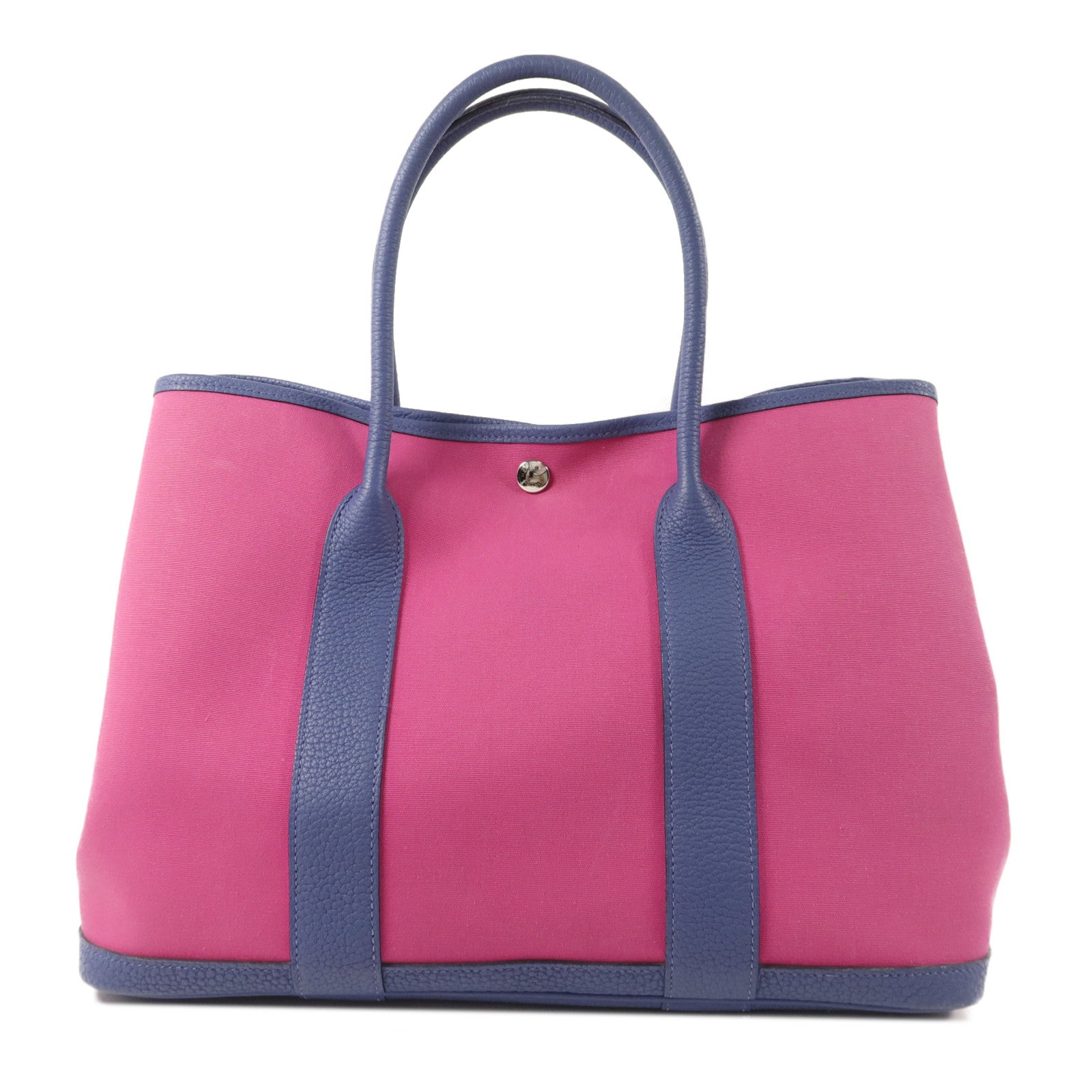 HERMES Negonda皮革/帆布GardenParty PM手挽袋Magnolia/Bleu Brighton