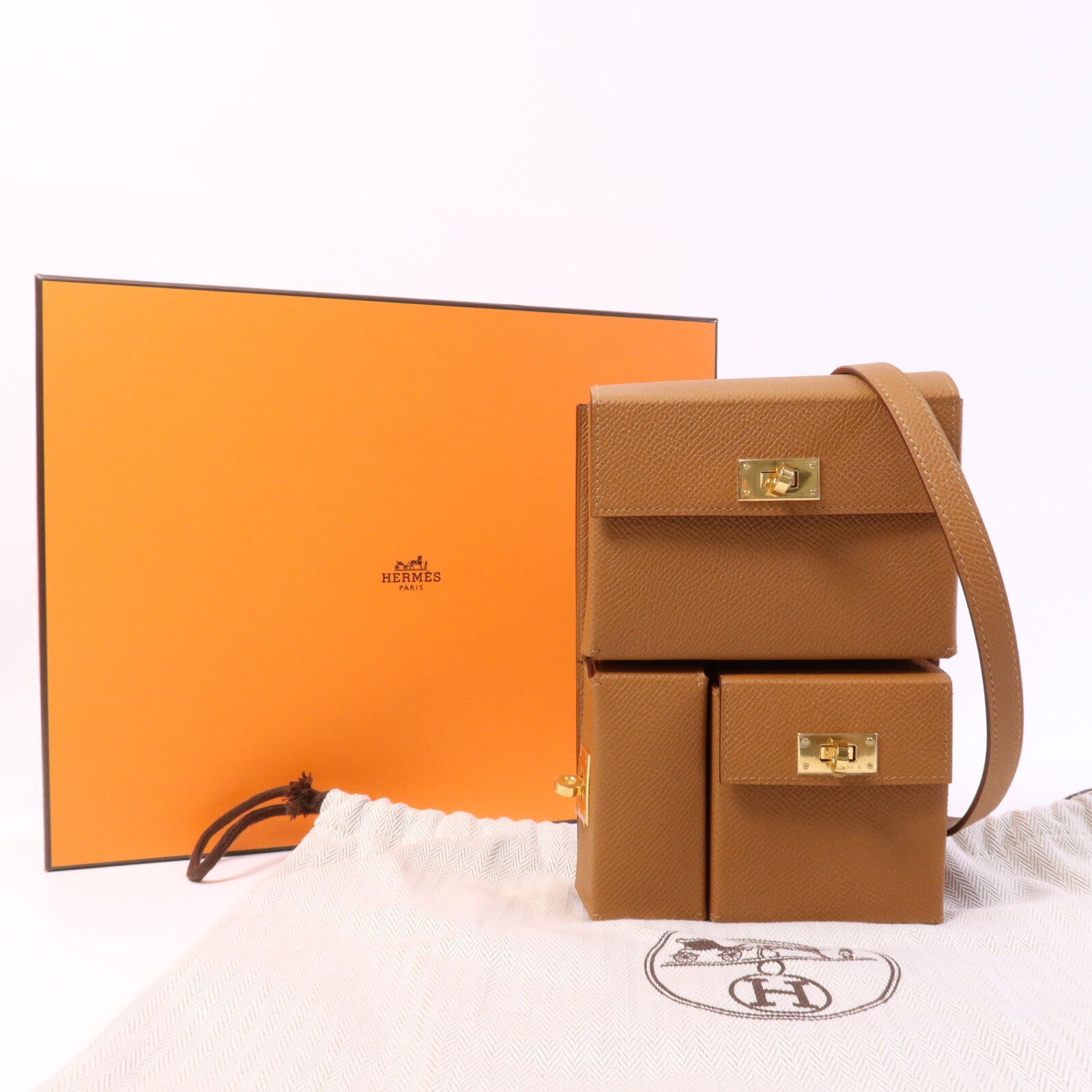HERMES Epsom皮革Pochette Kelly Multipocket金扣肩背袋