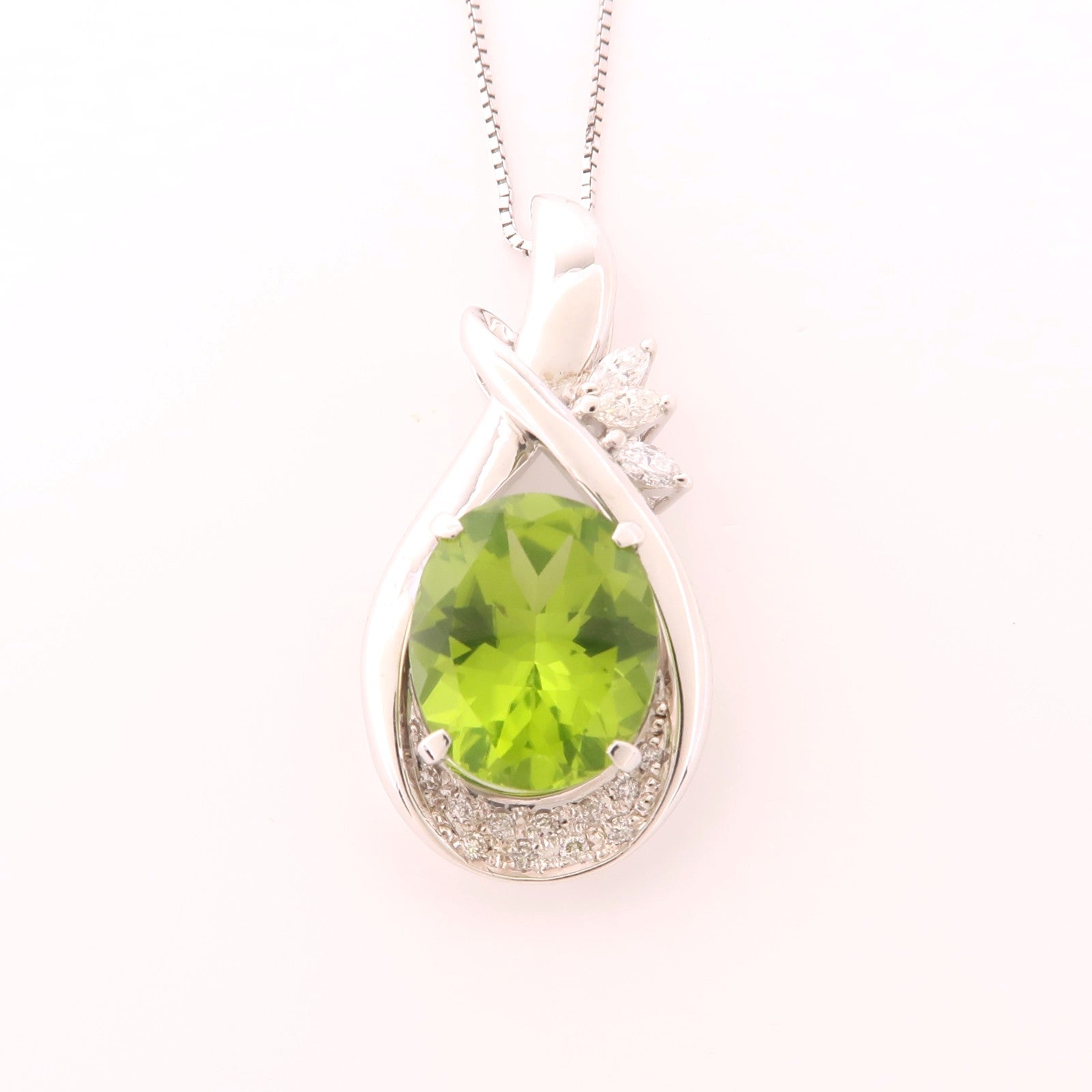 JEWELRY 【激減優惠】18K白金Peridot Necklace橄欖石/鑽石項鍊
