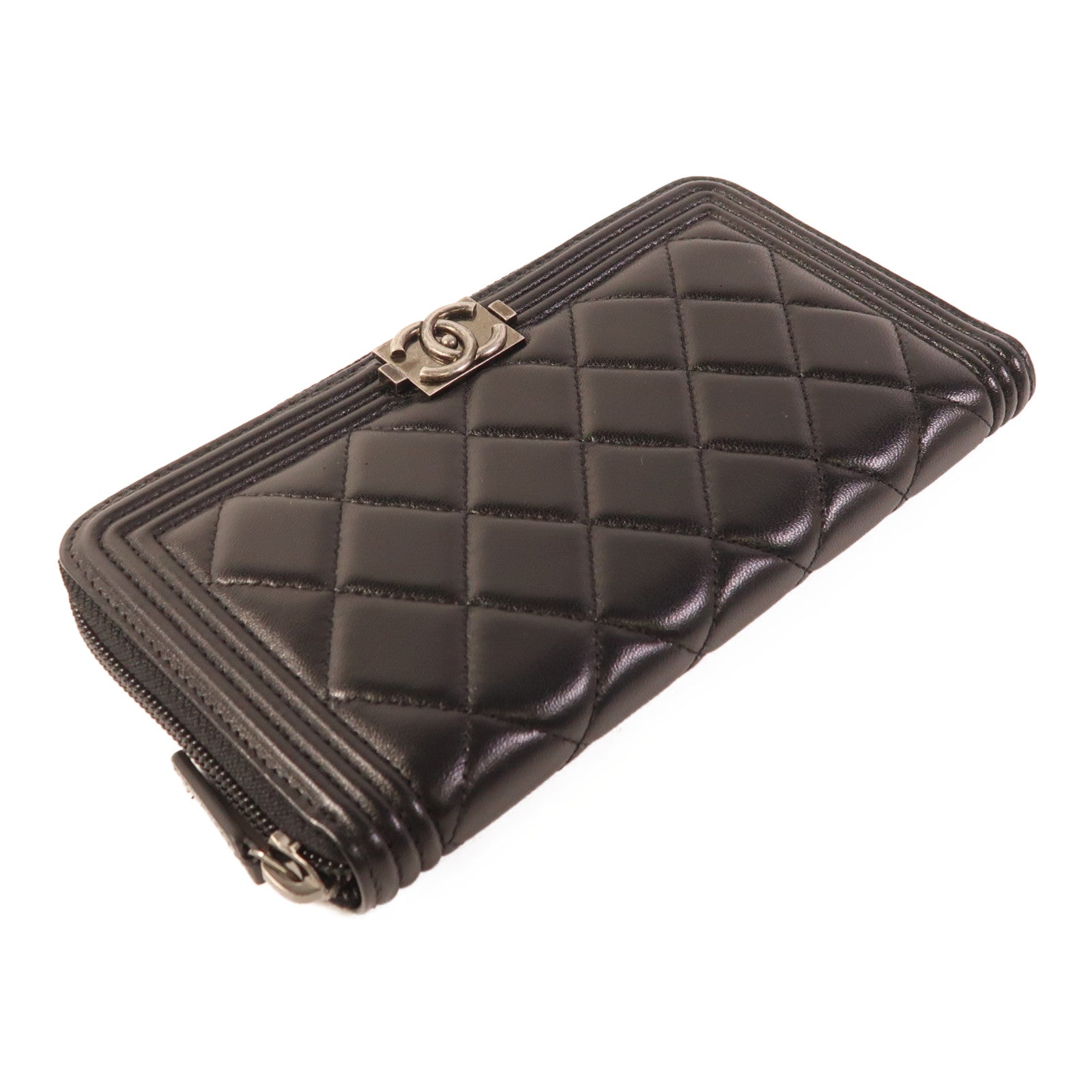 CHANEL 羊皮皮革Boy Chanel Long Wallet銀扣長錢包