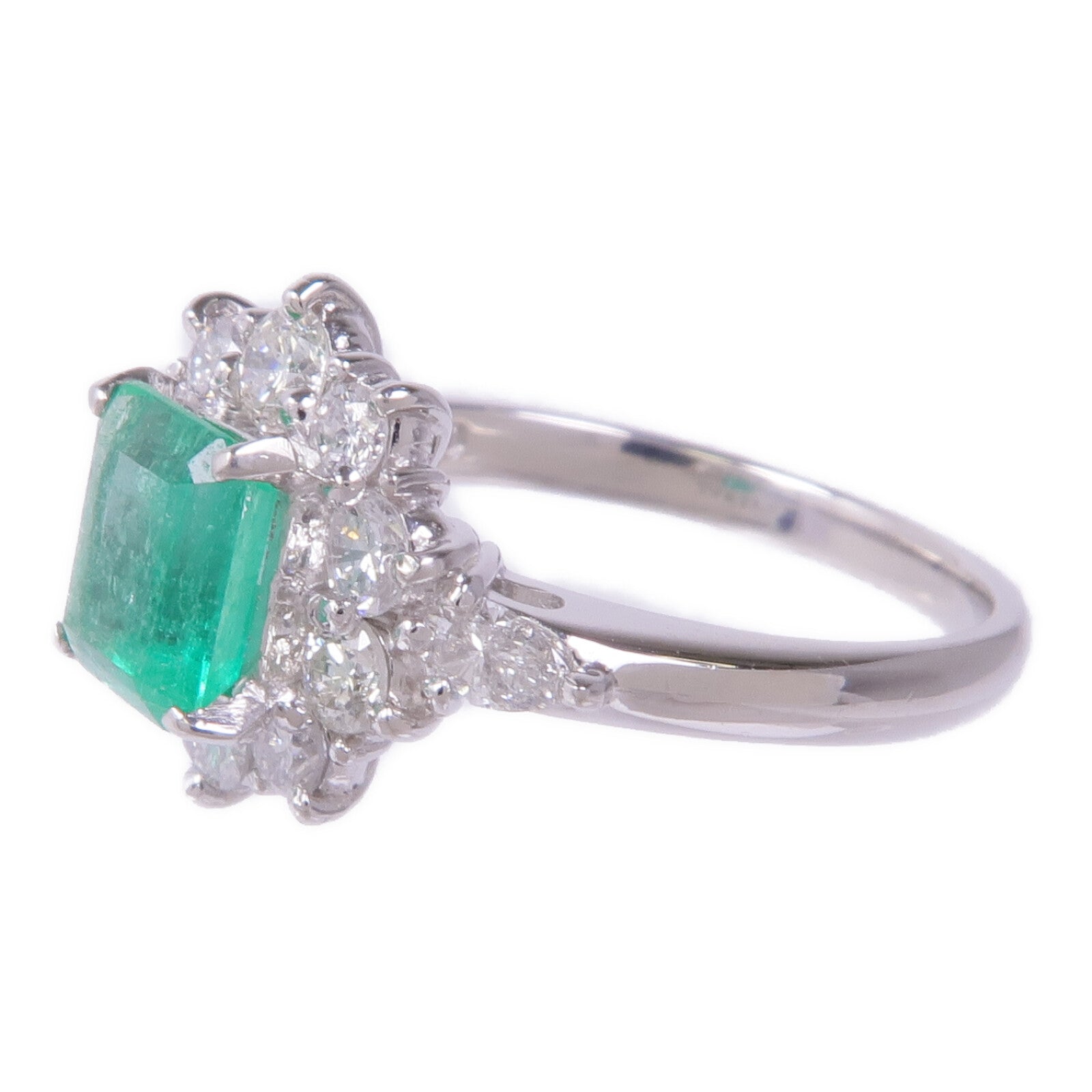 JEWELRY PT900鉑金Emerald Diamond Ring綠寶石/鑽石戒指US#5.5