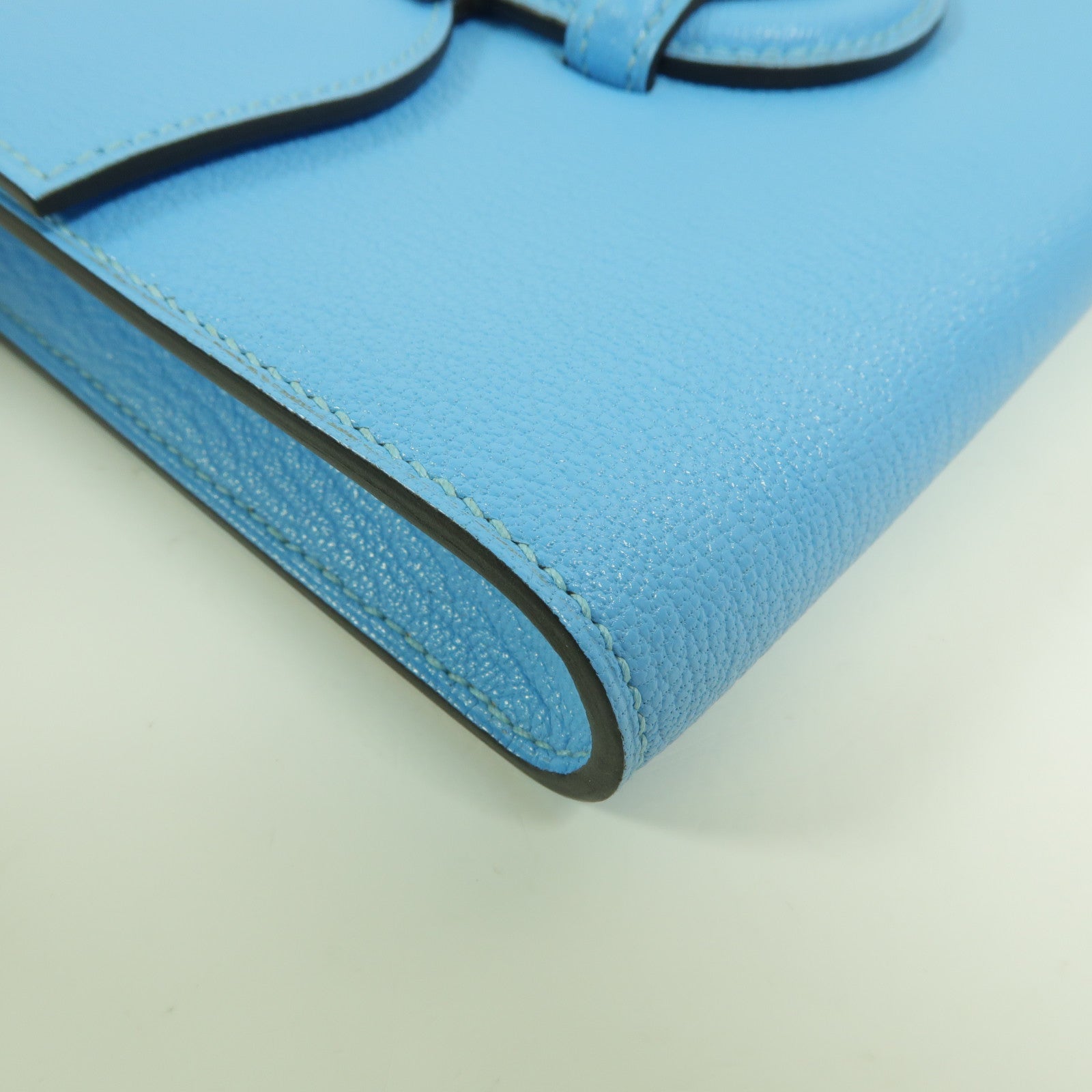 HERMES Chevre皮革1938-19 Compact Wallet Clutch手拿包Bleu Jean