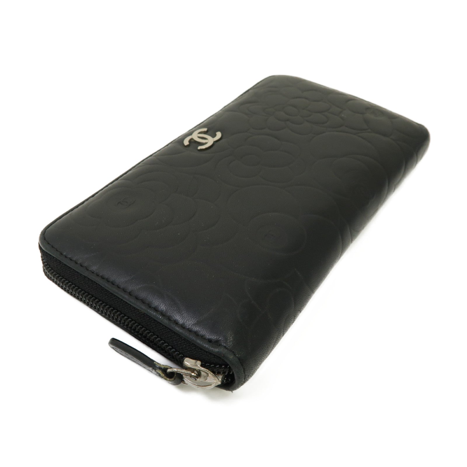 CHANEL 【激減優惠】羊皮皮革Zipped Long Wallet銀扣長錢包銀色