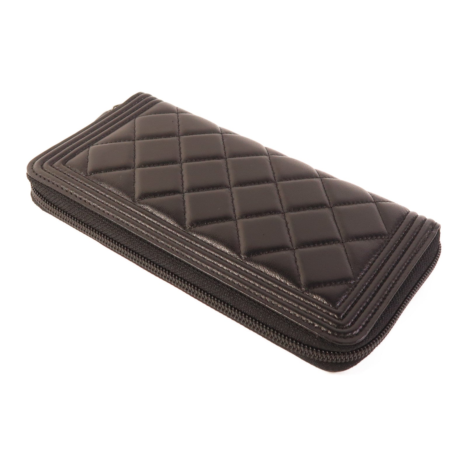 CHANEL 羊皮皮革Boy Chanel Long Wallet銀扣長錢包