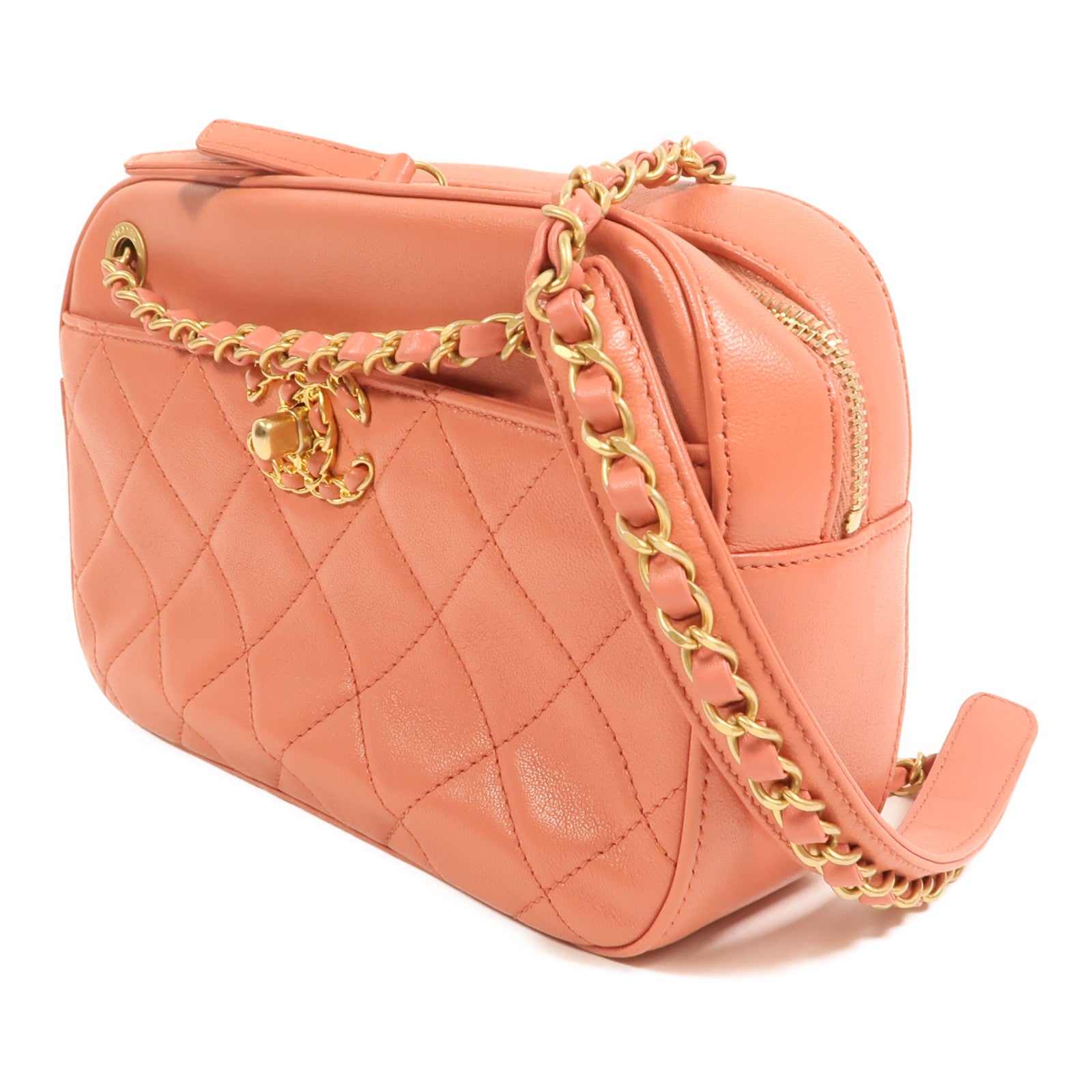 CHANEL 羊皮皮革19 Camera Bag金扣鏈帶肩背袋