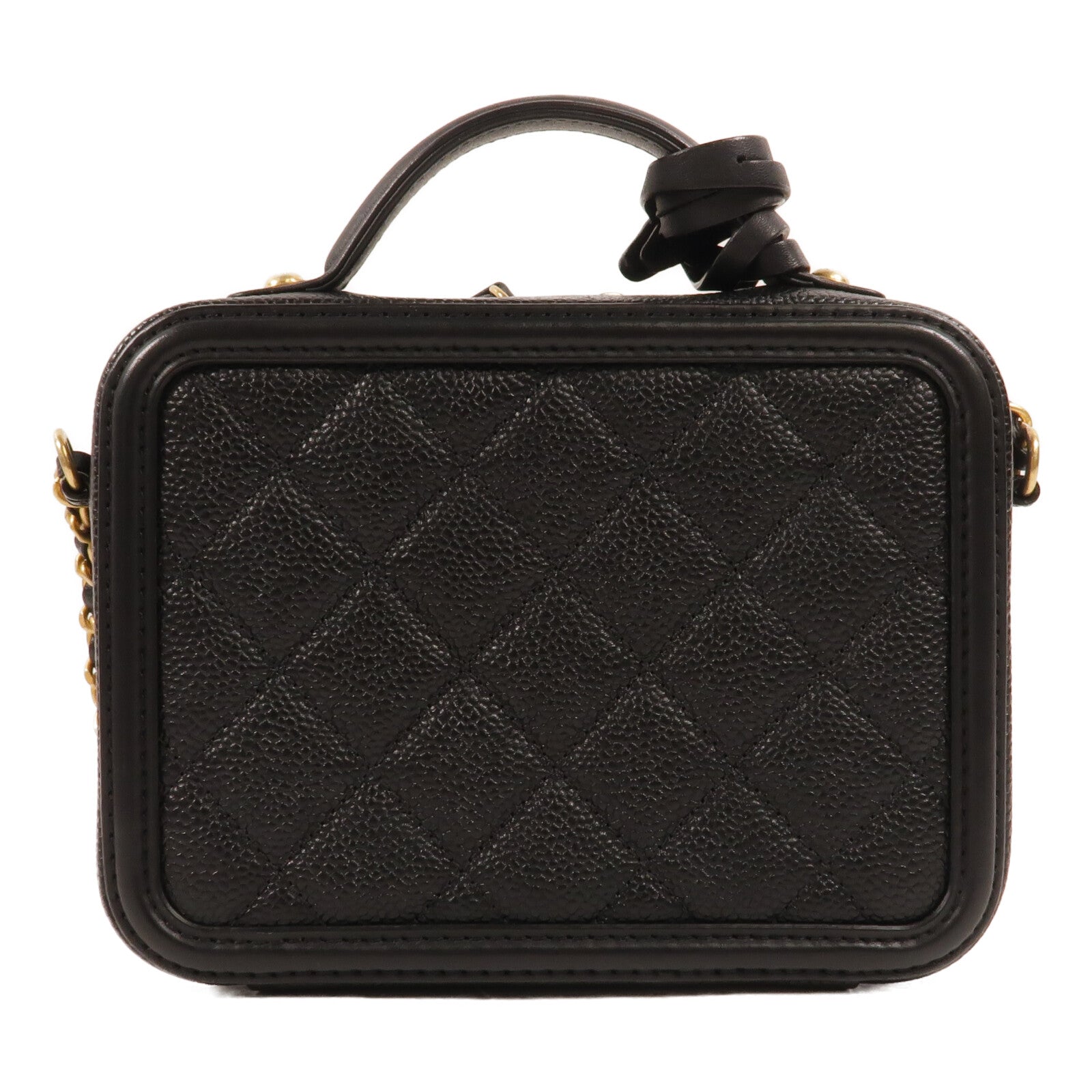 CHANEL 牛皮皮革Filigree Vanity Case鏈帶手挽肩背兩用袋