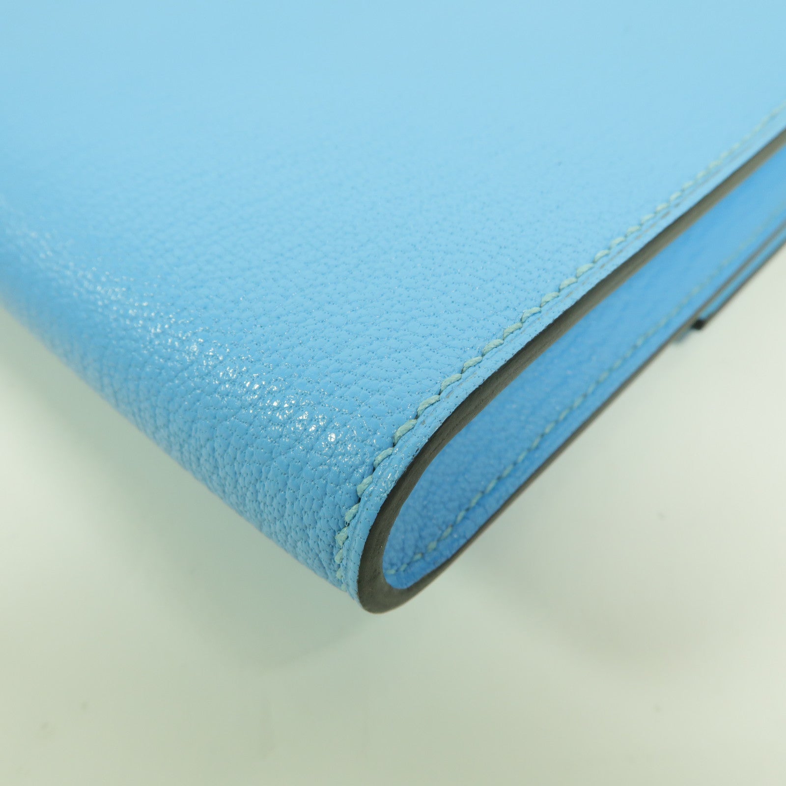 HERMES Chevre皮革1938-19 Compact Wallet Clutch手拿包Bleu Jean