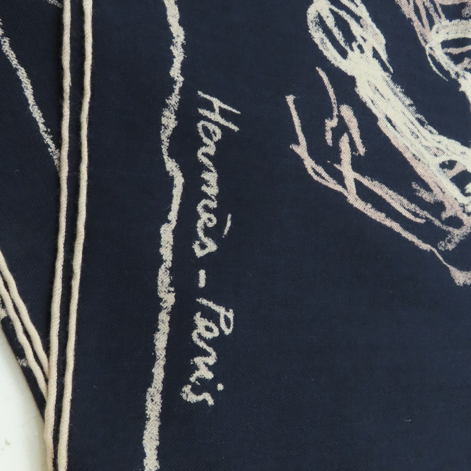 HERMES Cashmere/絲質 Scarf圍巾深藍色/啡色