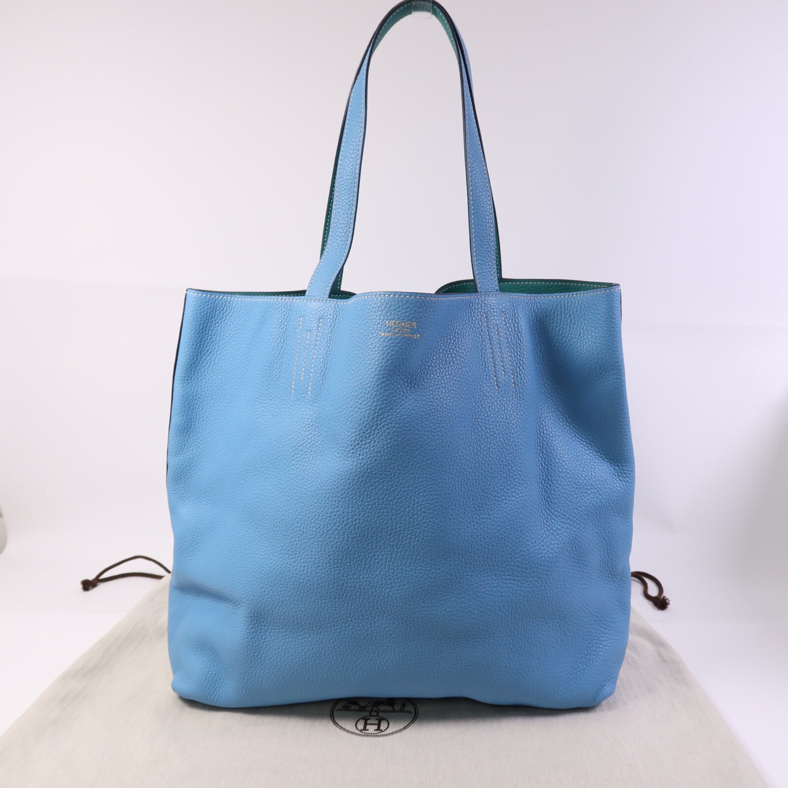 HERMES Clemence皮革Double Sens肩背袋/手挽袋Bleu Du Nord/vert Veronese