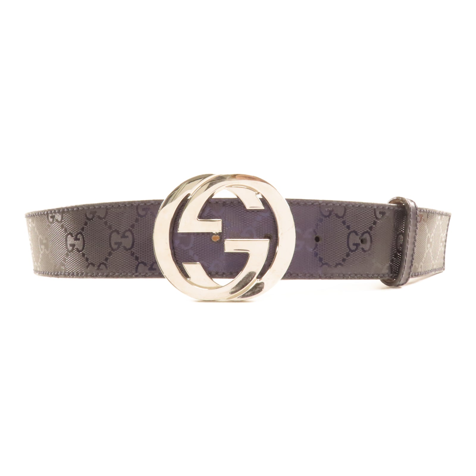 GUCCI PVC Belt銀扣皮帶藍色