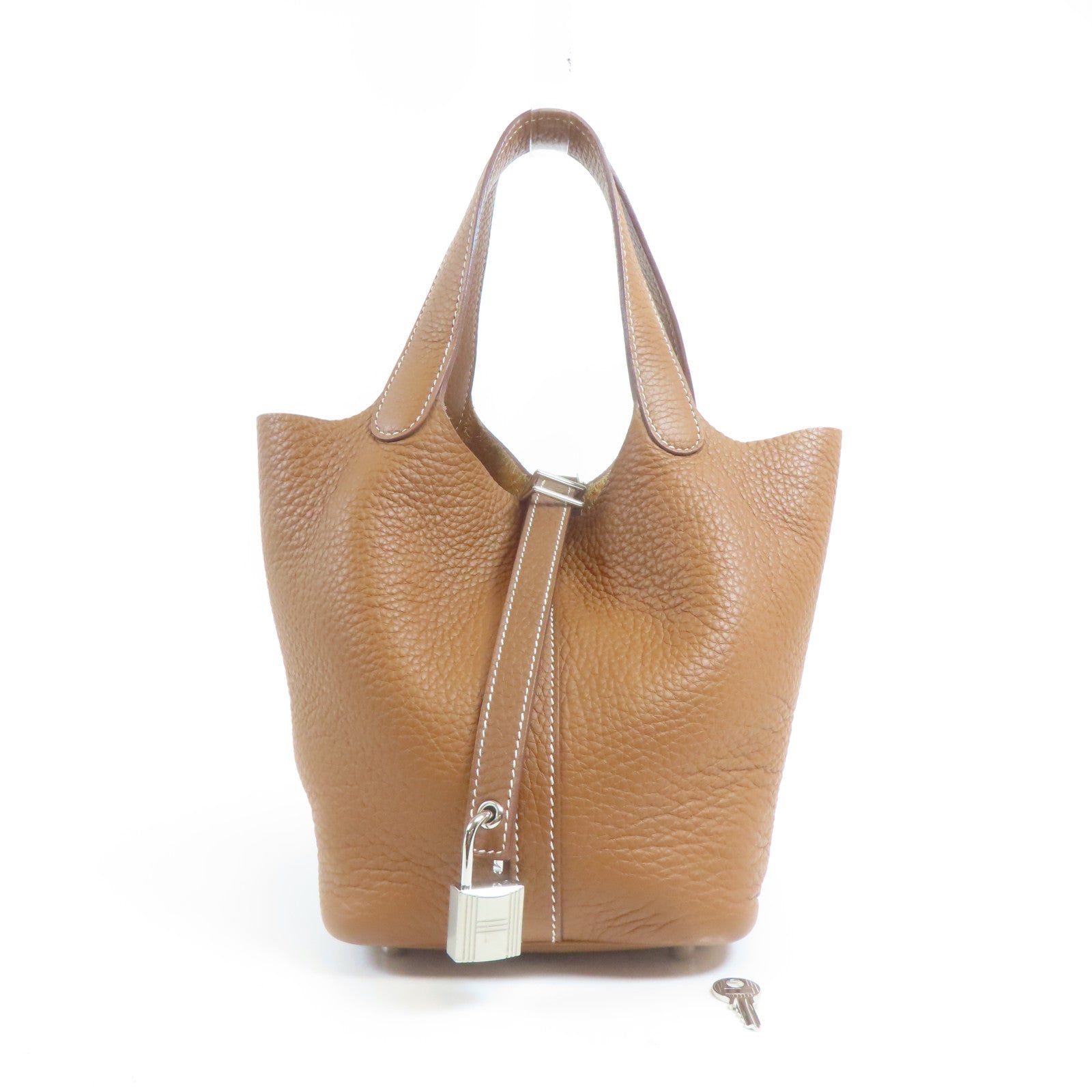 HERMES PHW Picotin PM Handbag Togo Leather Brown