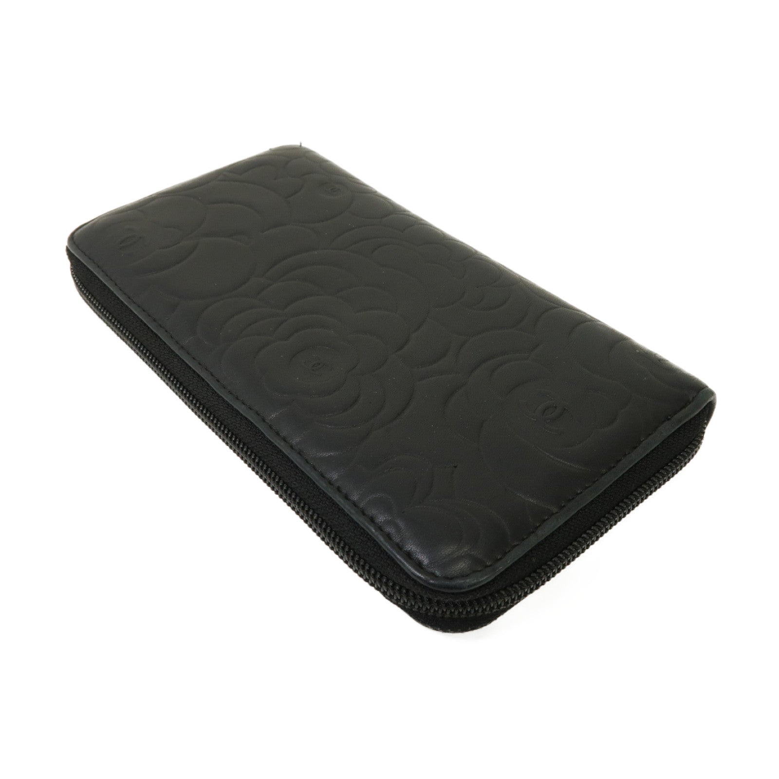 CHANEL 【激減優惠】羊皮皮革Zipped Long Wallet銀扣長錢包銀色