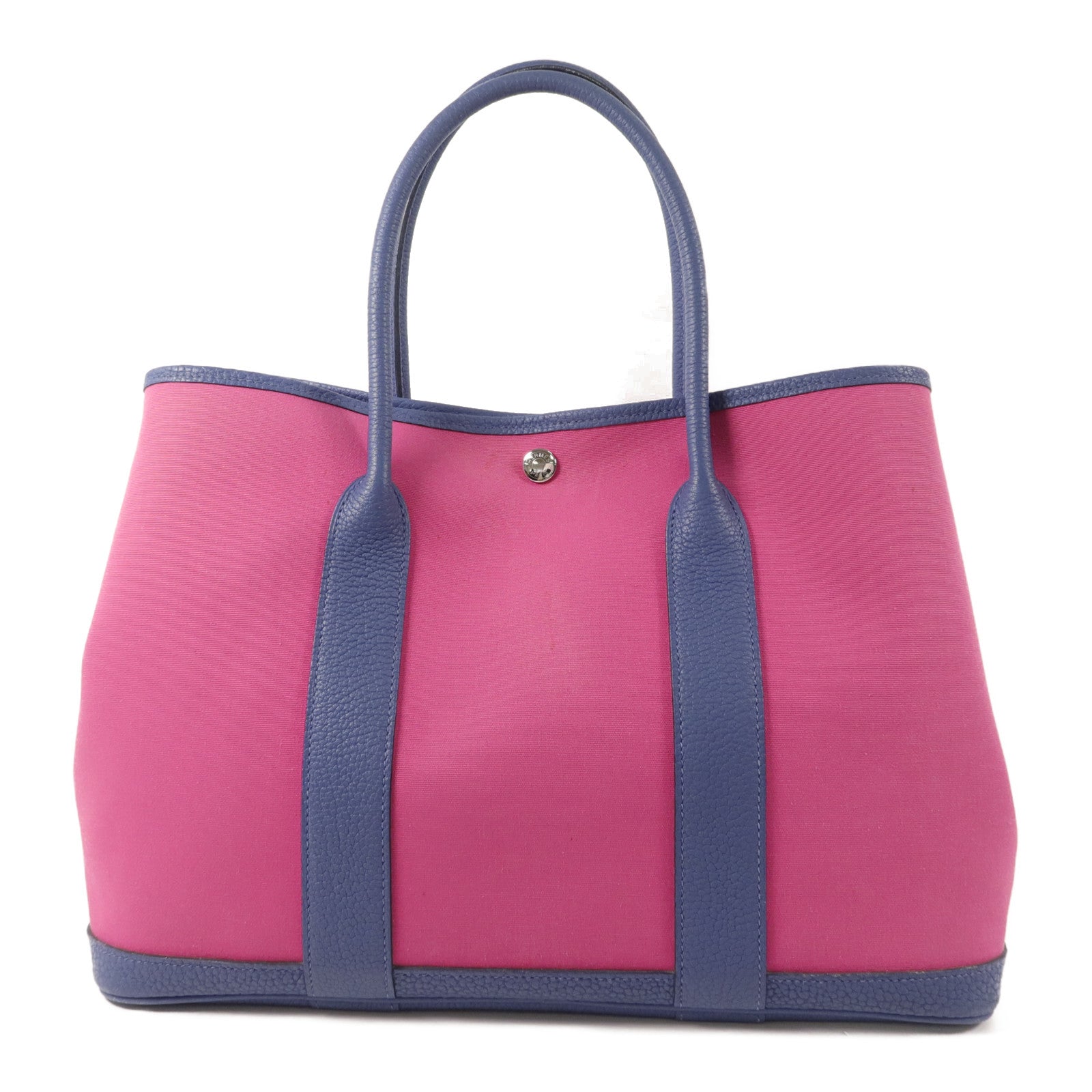 HERMES Negonda皮革/帆布GardenParty PM手挽袋Magnolia/Bleu Brighton
