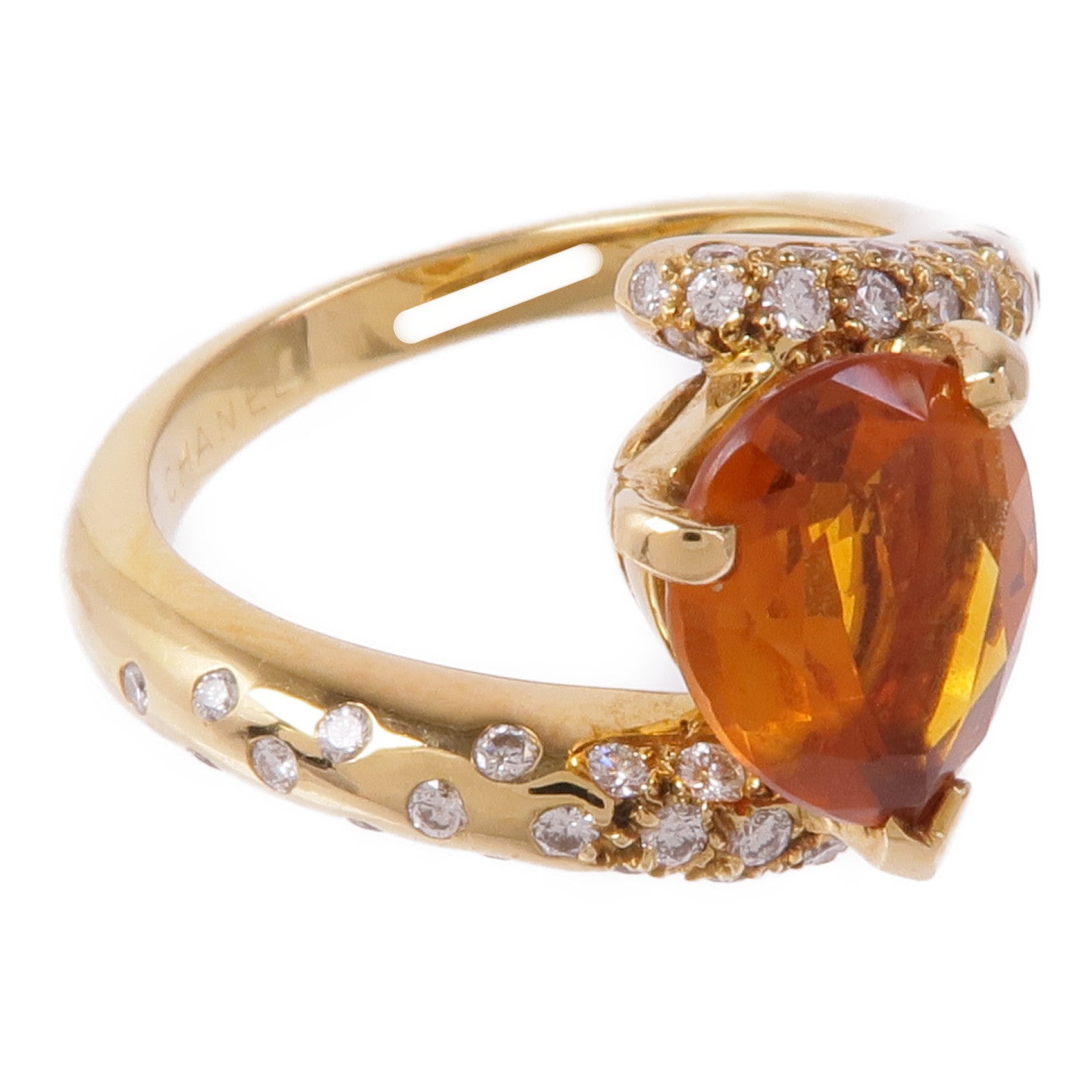 CHANEL 18K黃金Citrine Diamond Ring茶晶/鑽石戒指US#6.5