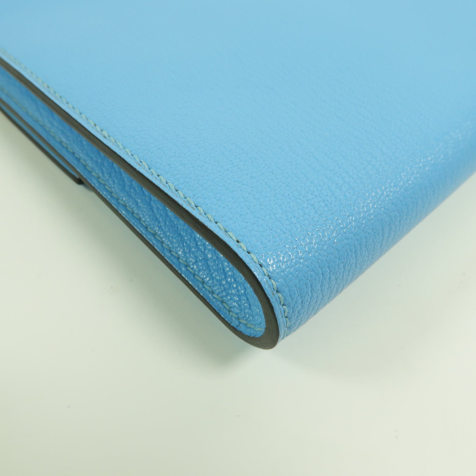 HERMES Chevre皮革1938-19 Compact Wallet Clutch手拿包Bleu Jean