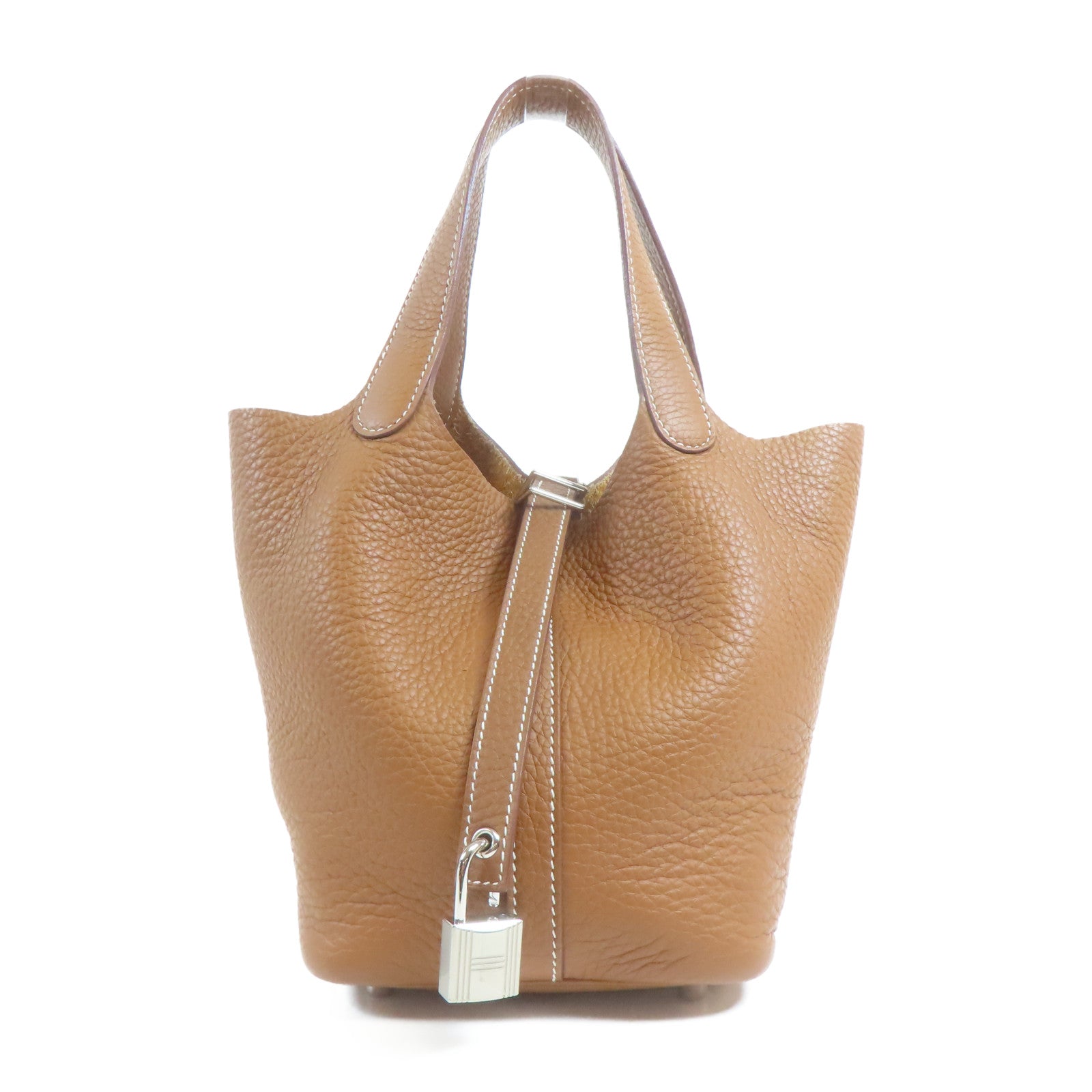 HERMES PHW Picotin PM Handbag Togo Leather Brown