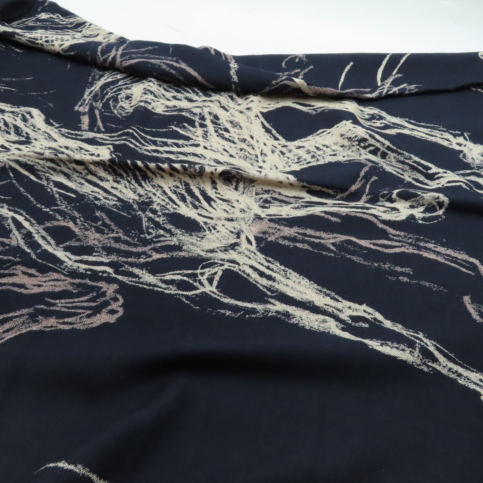 HERMES Cashmere/絲質 Scarf圍巾深藍色/啡色