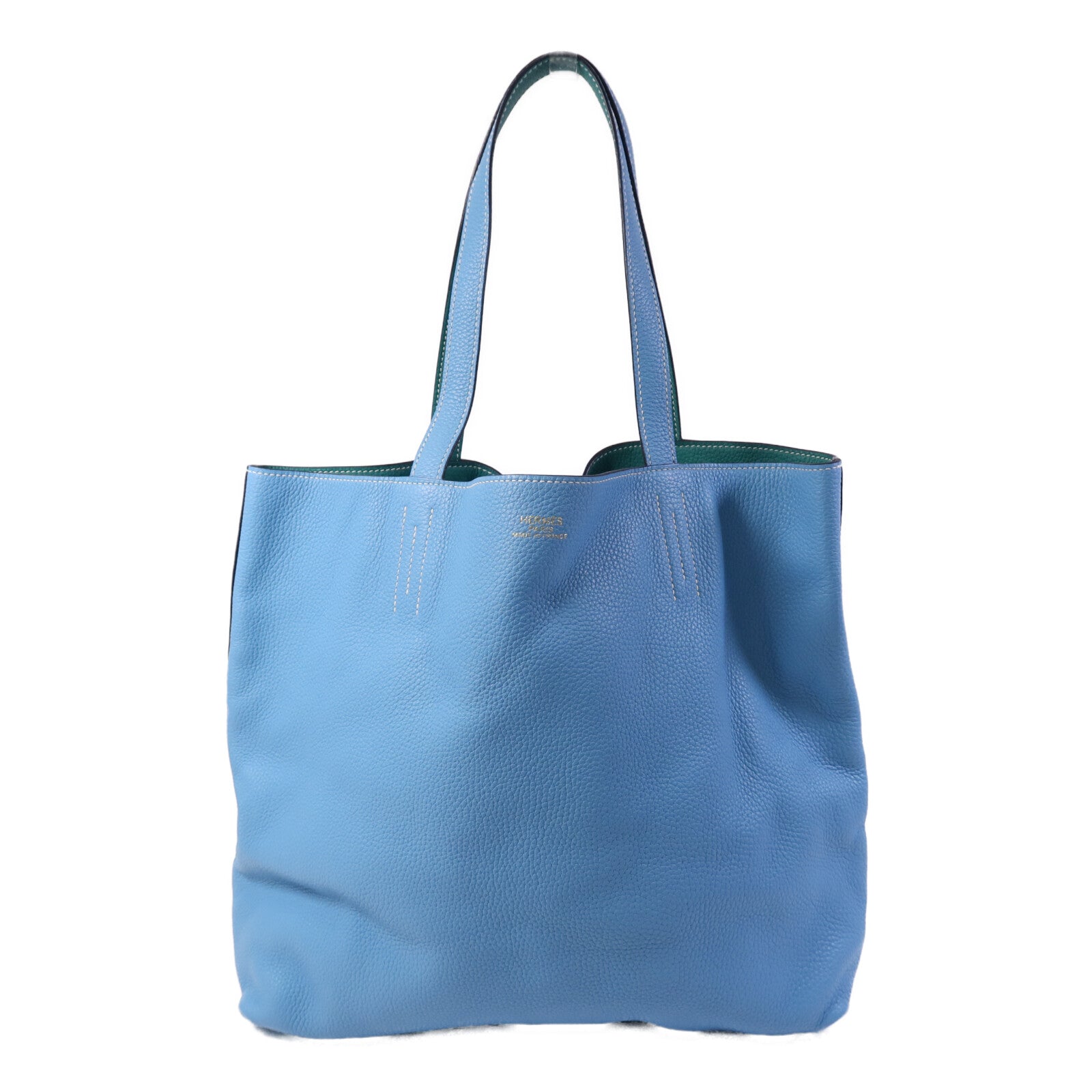HERMES Clemence皮革Double Sens肩背袋/手挽袋Bleu Du Nord/vert Veronese