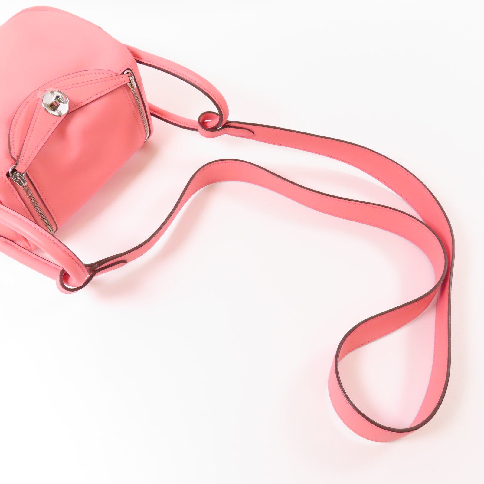 HERMES Swift皮革Mini Lindy銀扣肩背袋Rose Ete