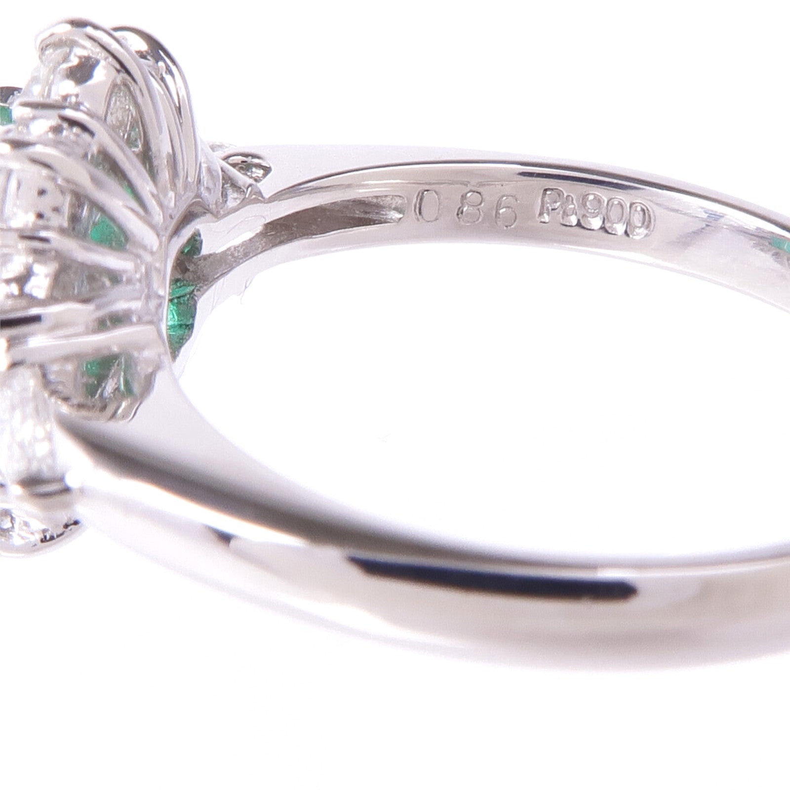 JEWELRY PT900鉑金Emerald Diamond Ring綠寶石/鑽石戒指US#5.5
