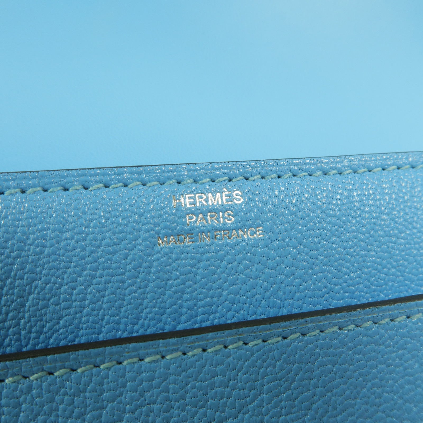 HERMES Chevre皮革1938-19 Compact Wallet Clutch手拿包Bleu Jean