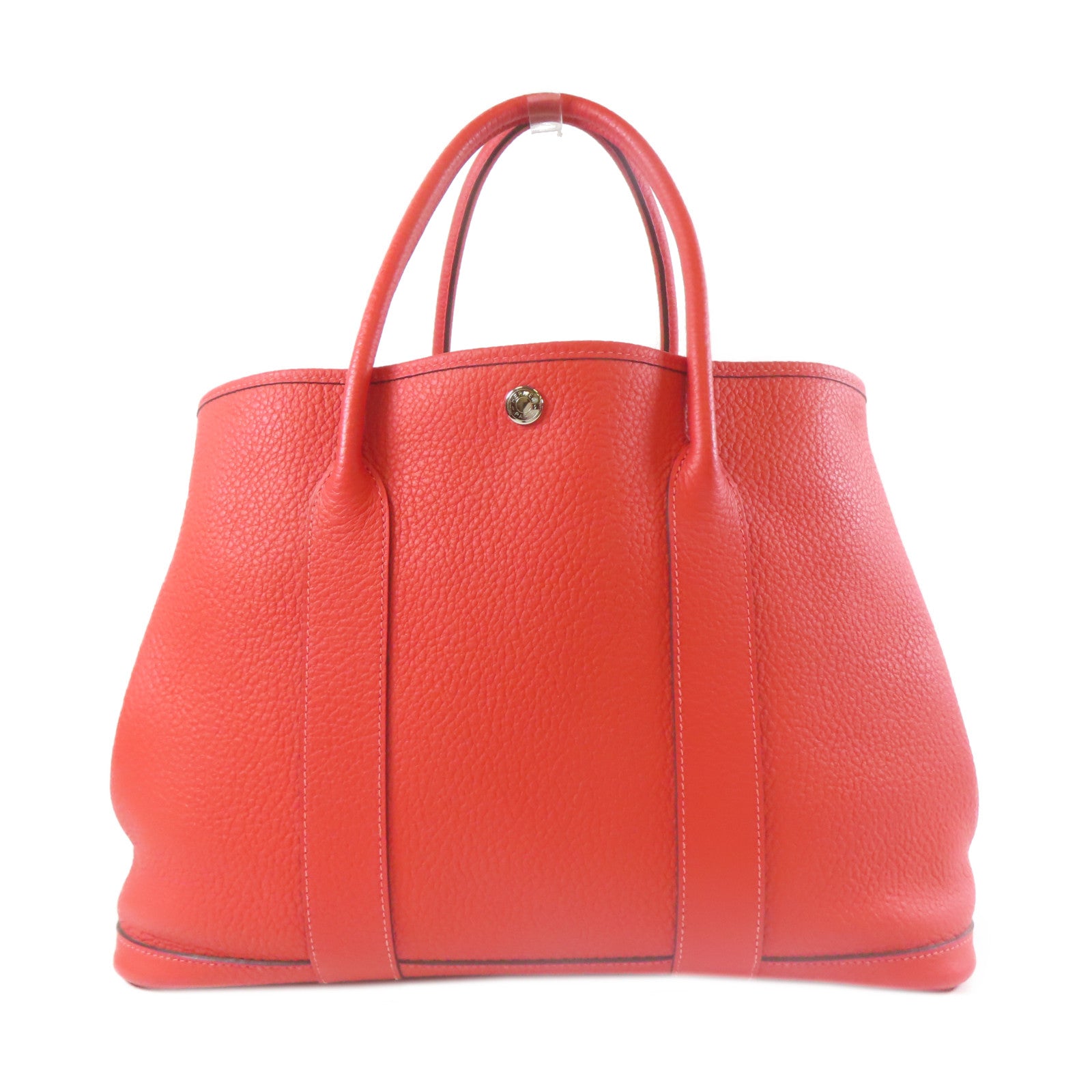 HERMES 【清倉大減價】Clemence皮革GardenParty PM銀扣肩背袋火焰橘色