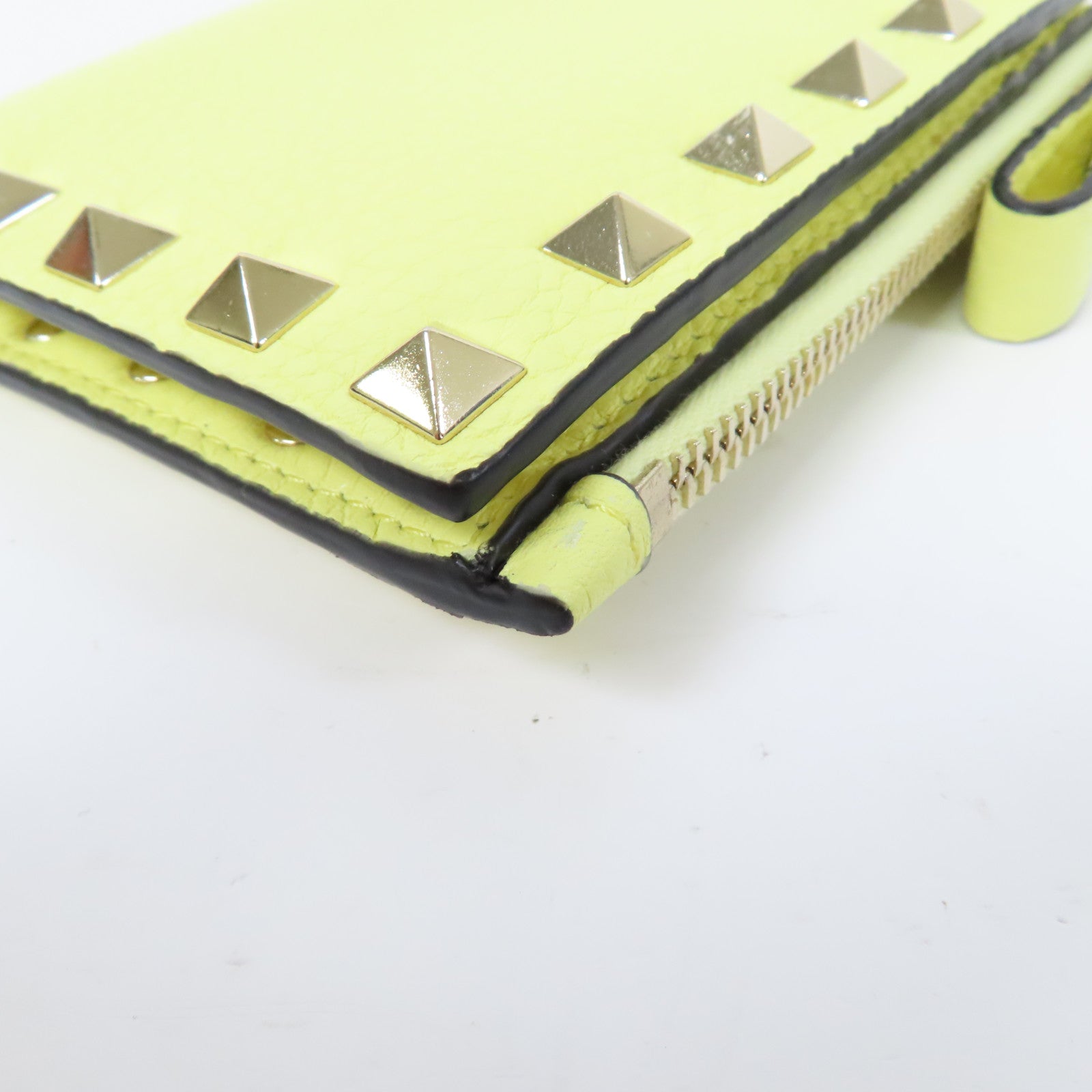 Valentino 牛皮皮革Card Case金扣卡片套黃色