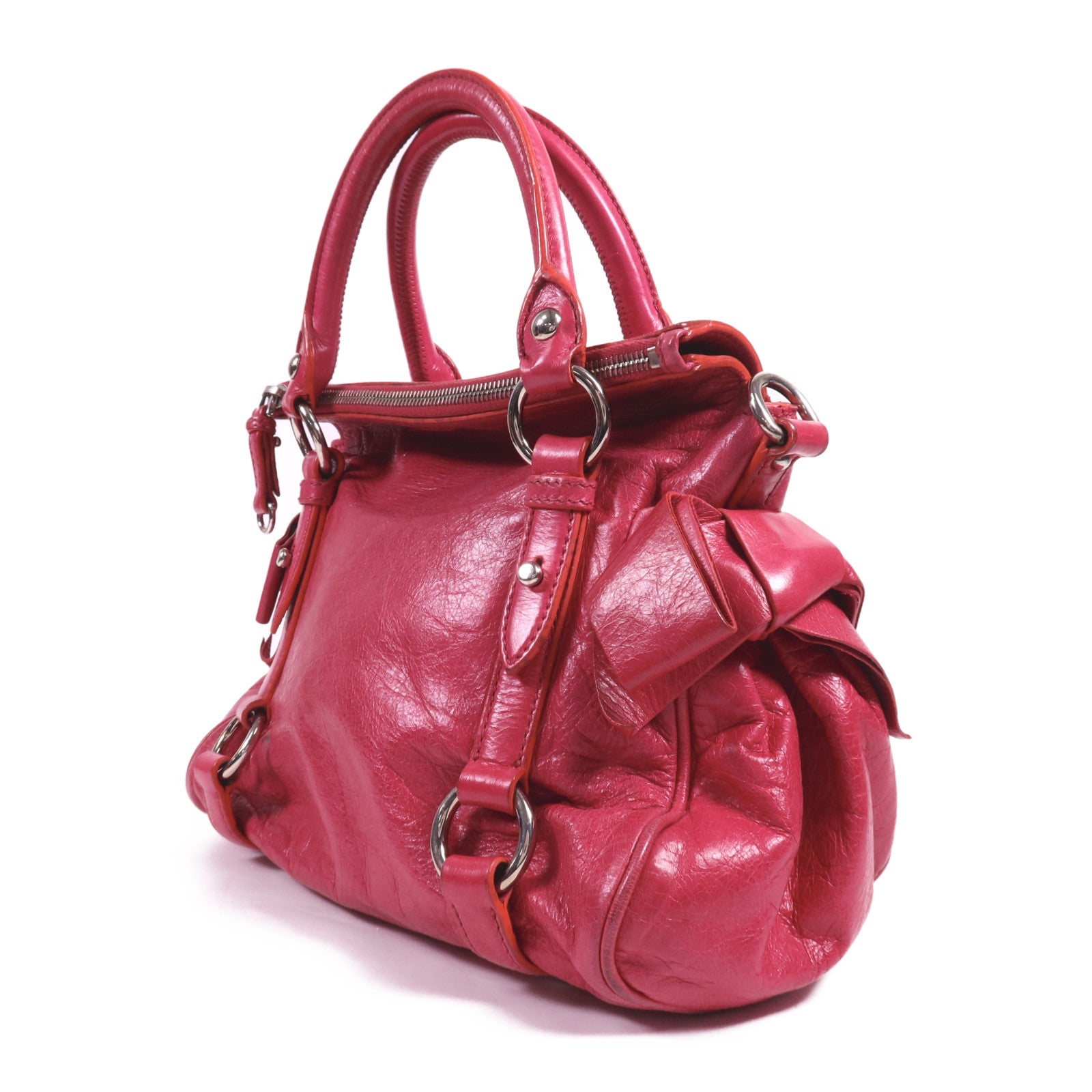 Miu Miu 牛皮皮革2 Way Shoulder銀扣手挽肩背兩用袋